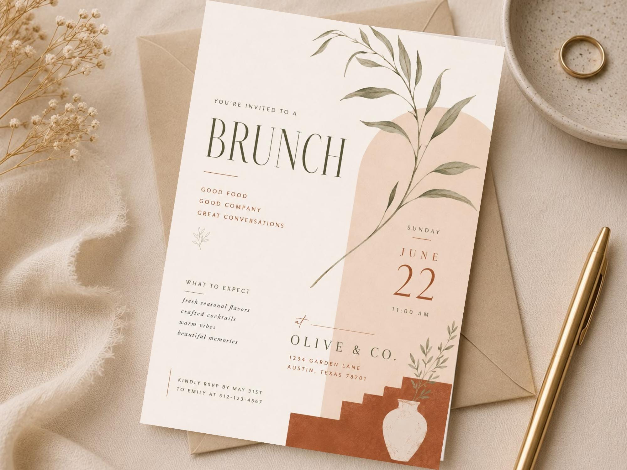 Dusty Rose Brunch Invitation Template preview 2