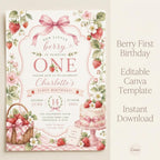 Strawberry First Birthday Invitation Girl preview 3