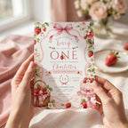 Strawberry First Birthday Invitation Girl preview 6