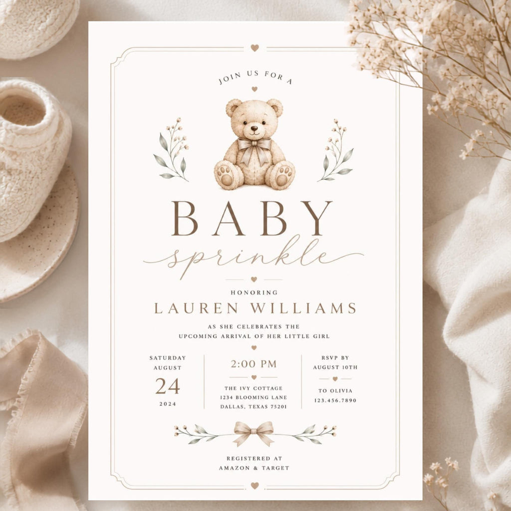Teddy Bear Baby Sprinkle Invitation Template preview 1