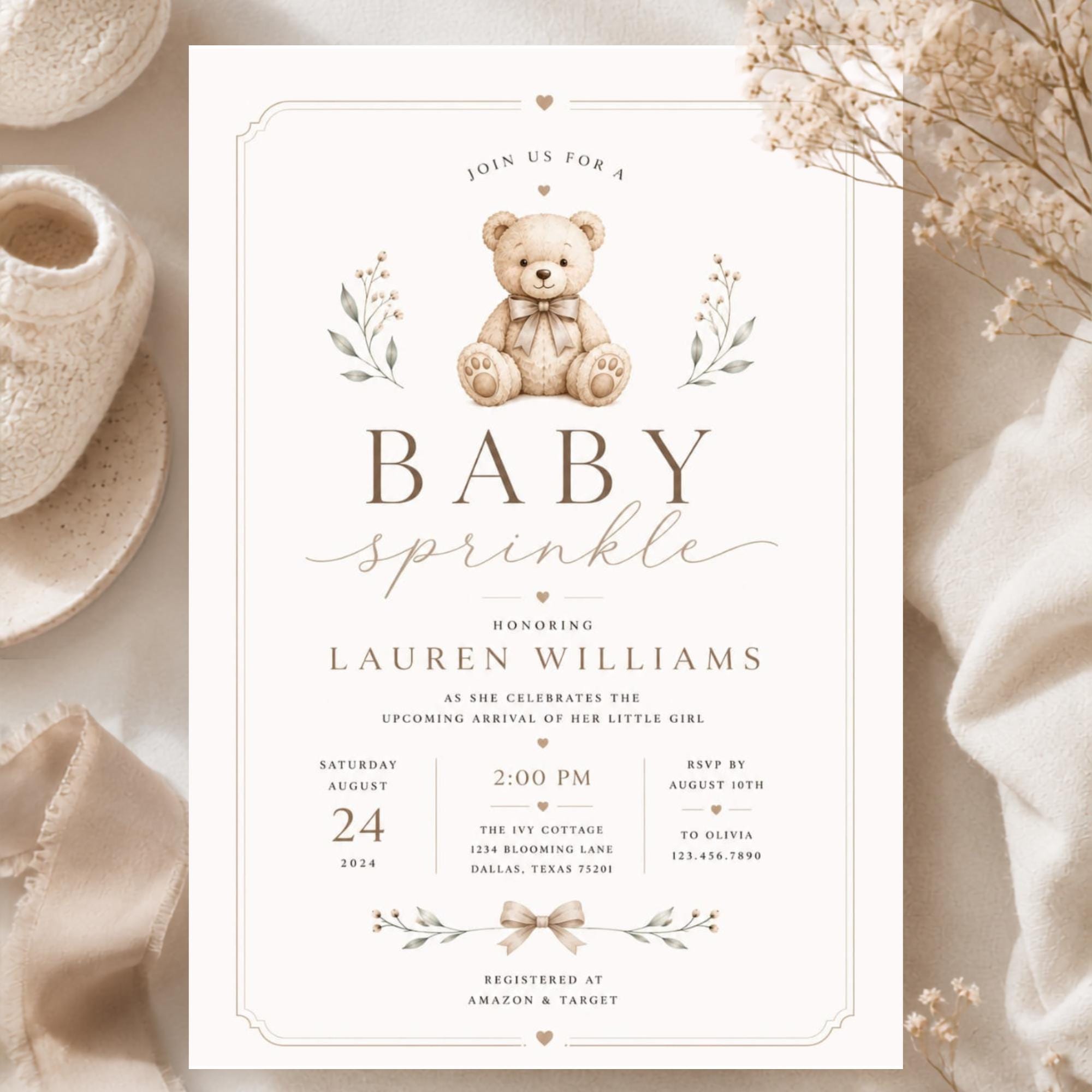 Teddy Bear Baby Sprinkle Invitation Template preview 1