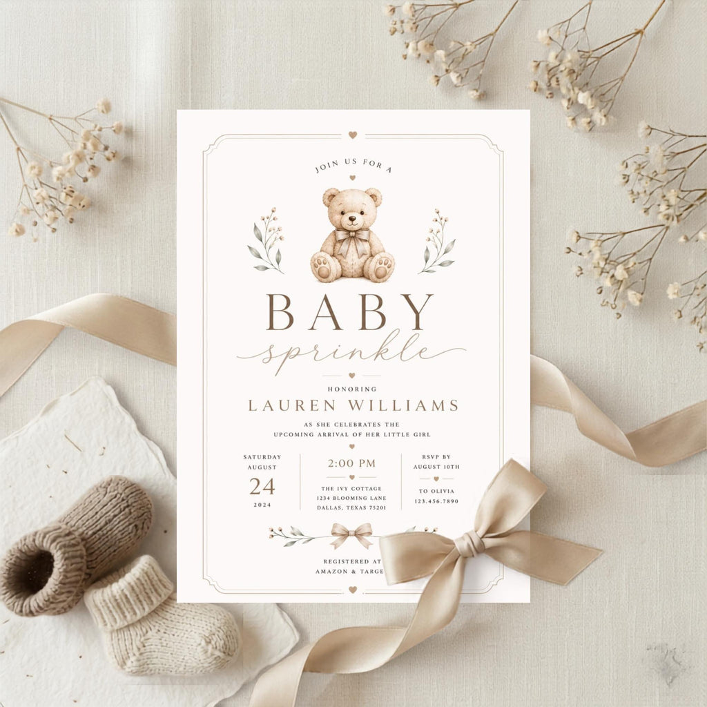 Teddy Bear Baby Sprinkle Invitation Template preview 2