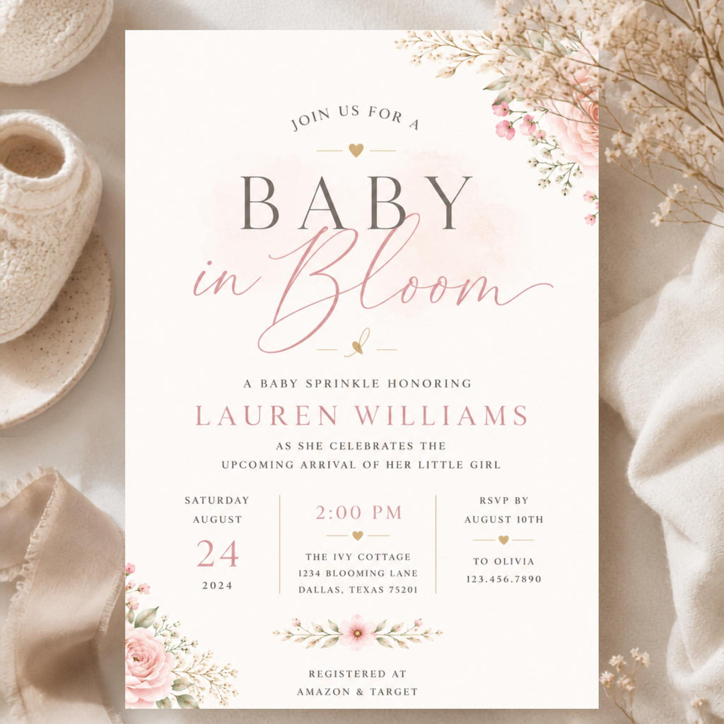 Floral Feminine Baby Sprinkle Invitation Template preview 1