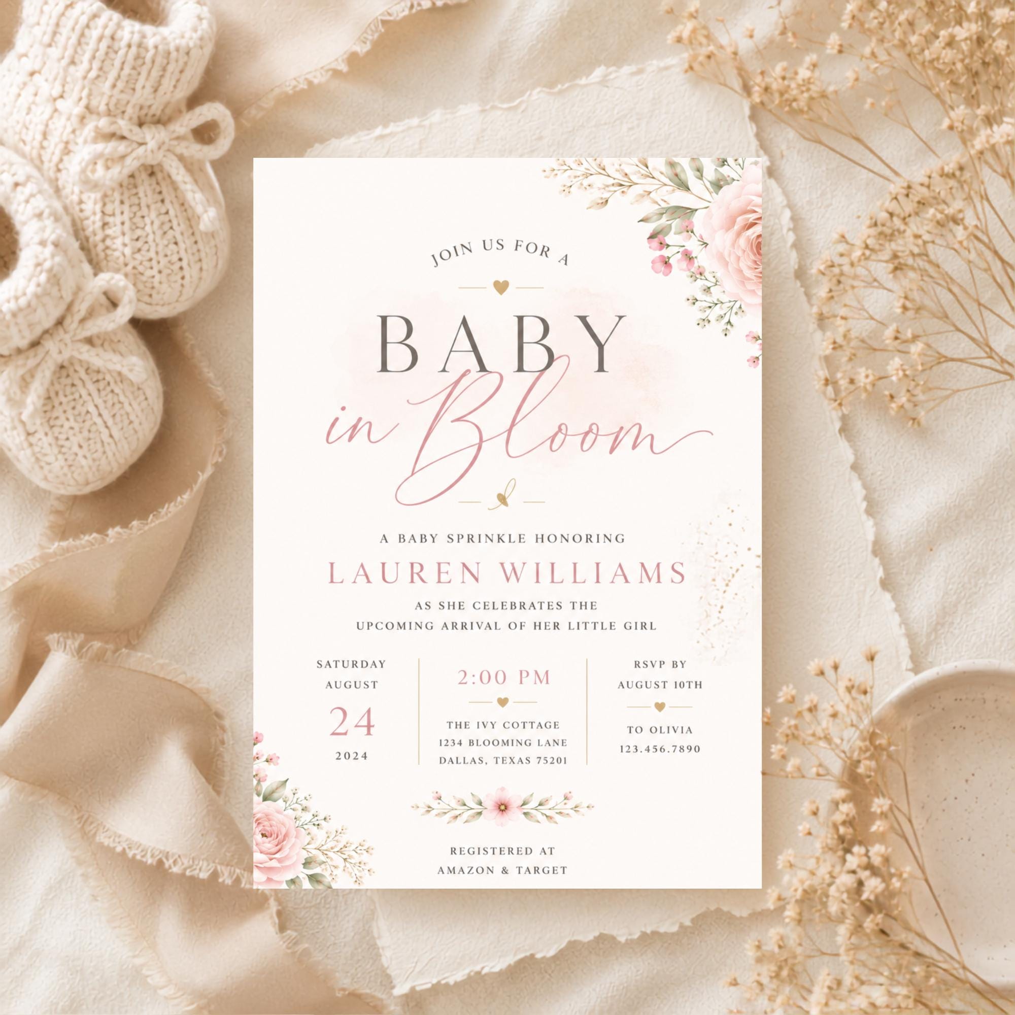 Floral Feminine Baby Sprinkle Invitation Template preview 3
