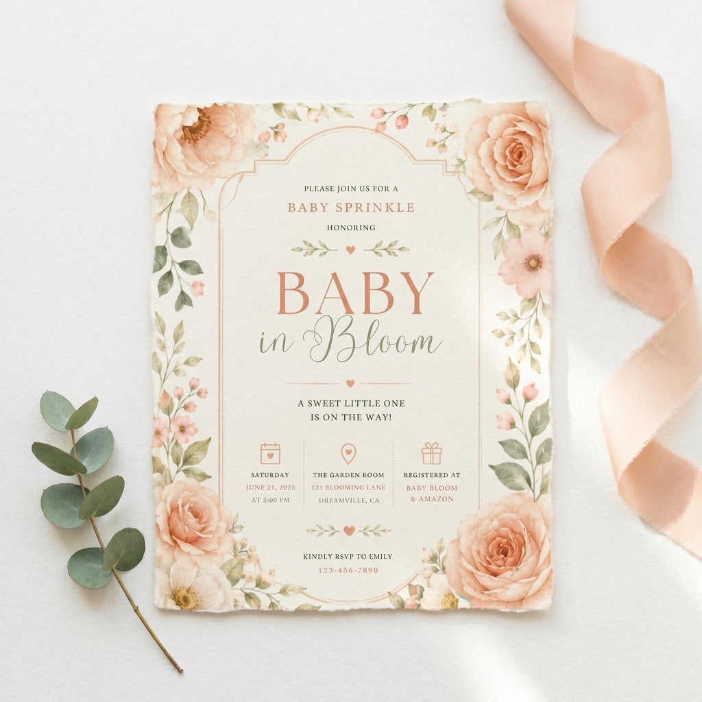 Baby Sprinkle Invitation Canva Template – printable template preview 1