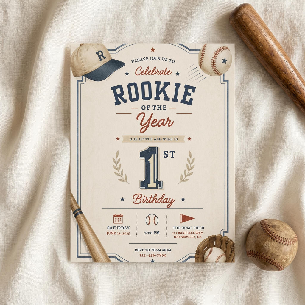 Rookie Of The Year Birthday Invitation Boy – printable template preview 1
