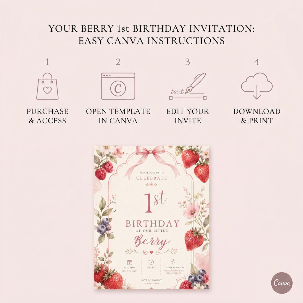 Berry First Birthday Invitation – printable template preview 3