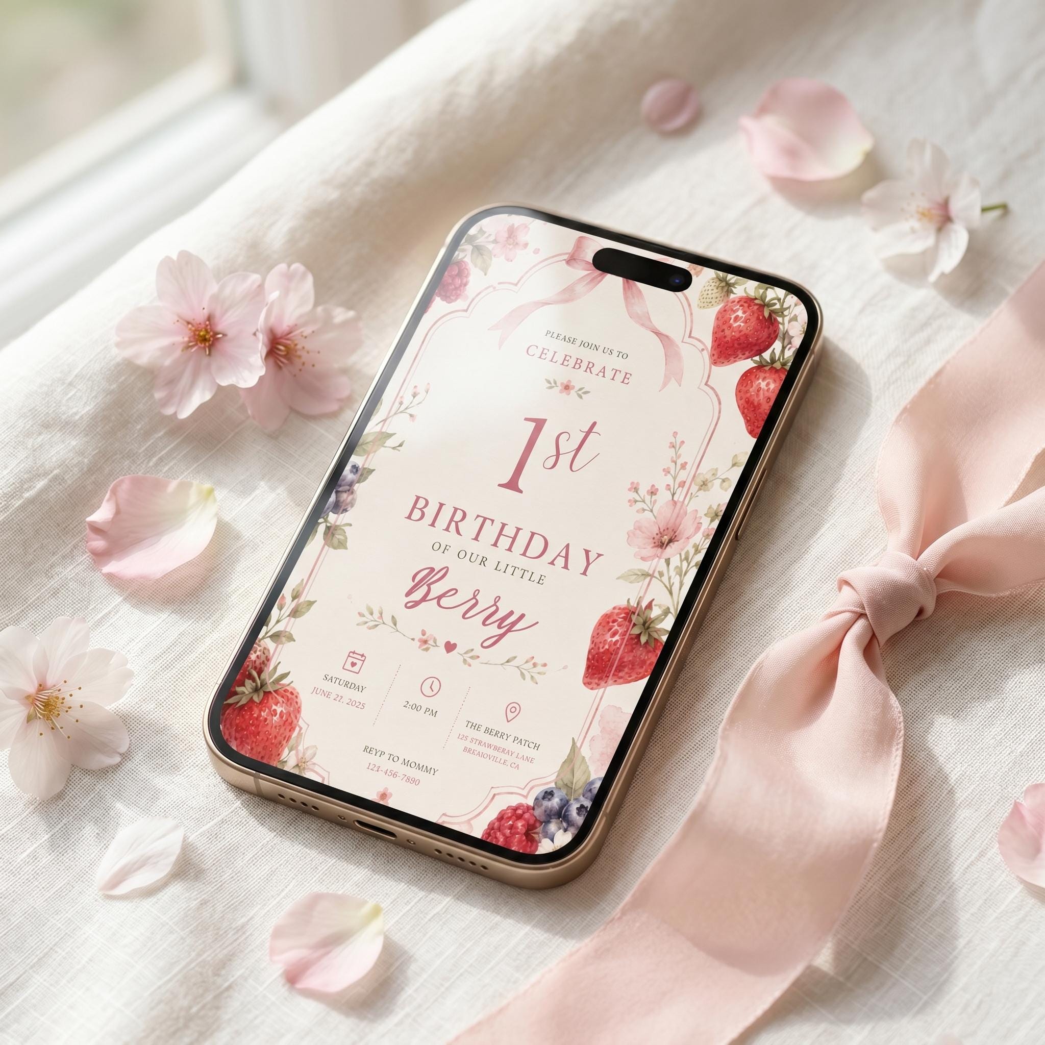 Berry First Birthday Invitation – printable template preview 5