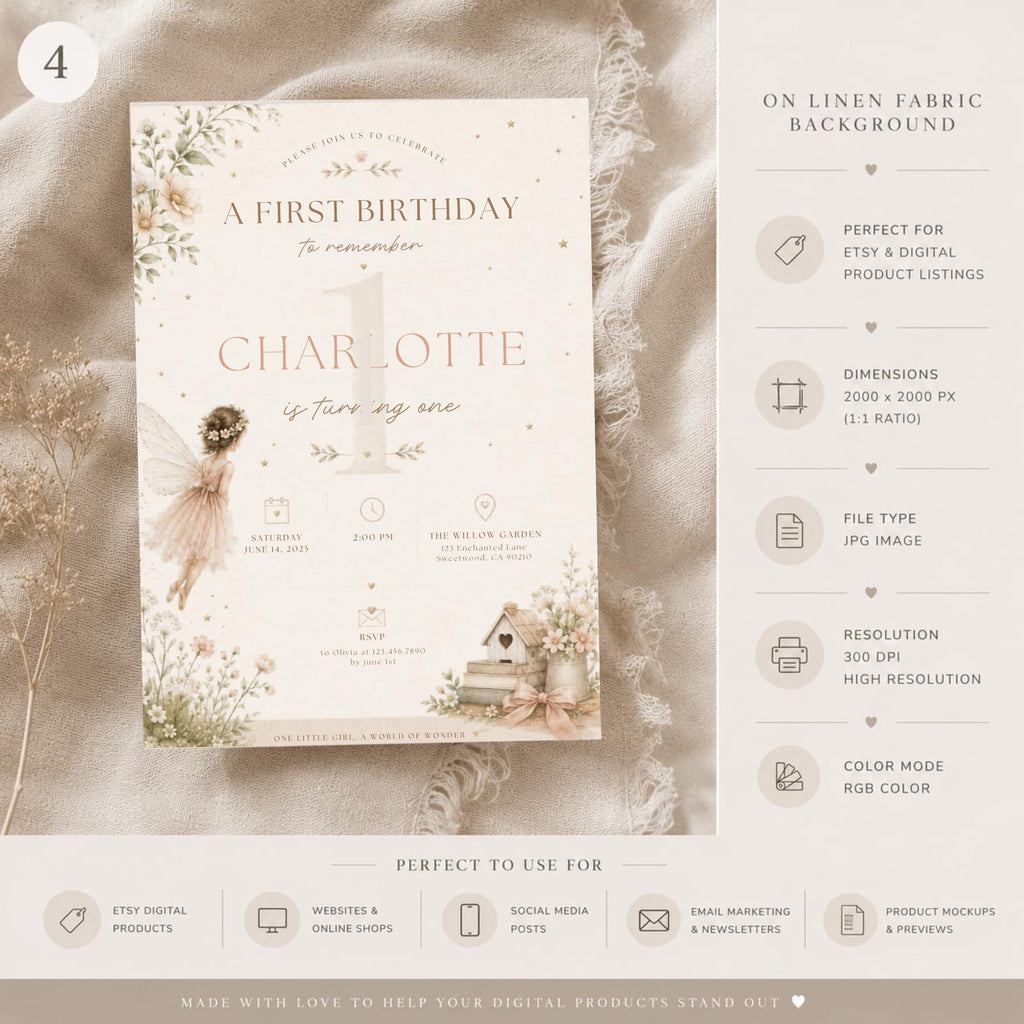 Little Fairy Birthday Invitation Template preview 5