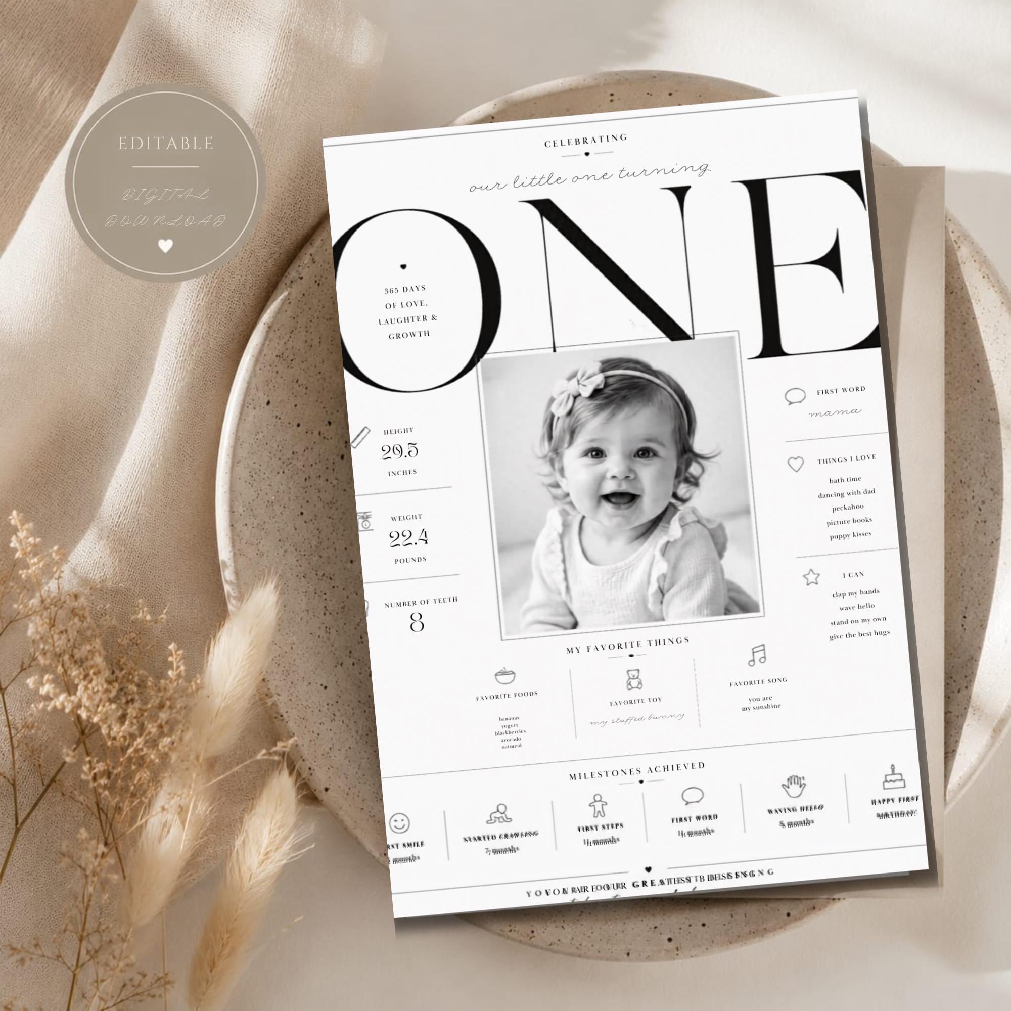 First Birthday Milestone Invitation Template preview 1