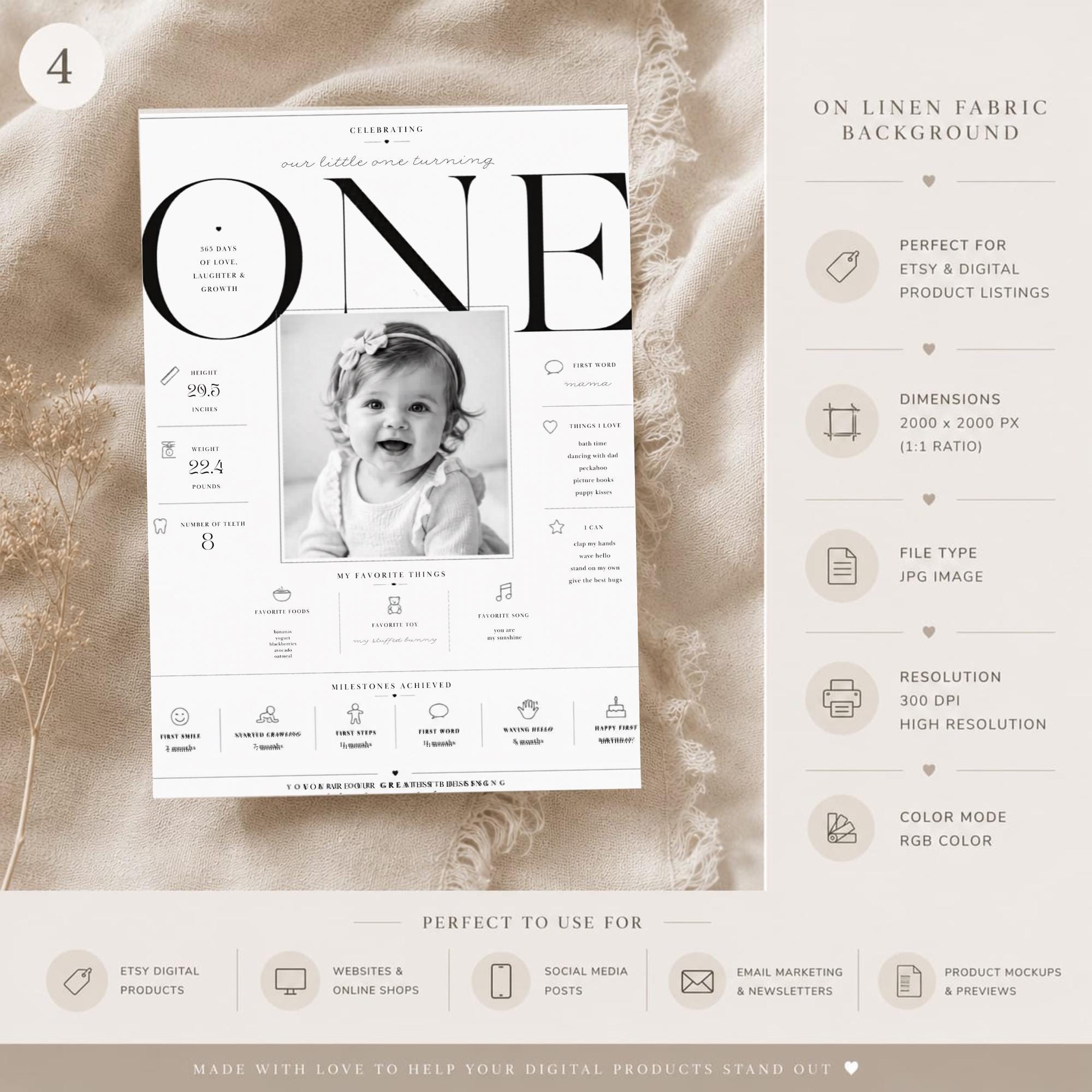 First Birthday Milestone Invitation Template preview 6
