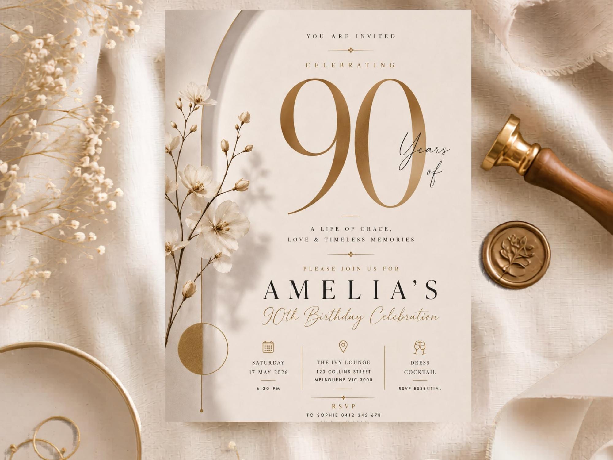 90th Birthday Invitation Template preview 5