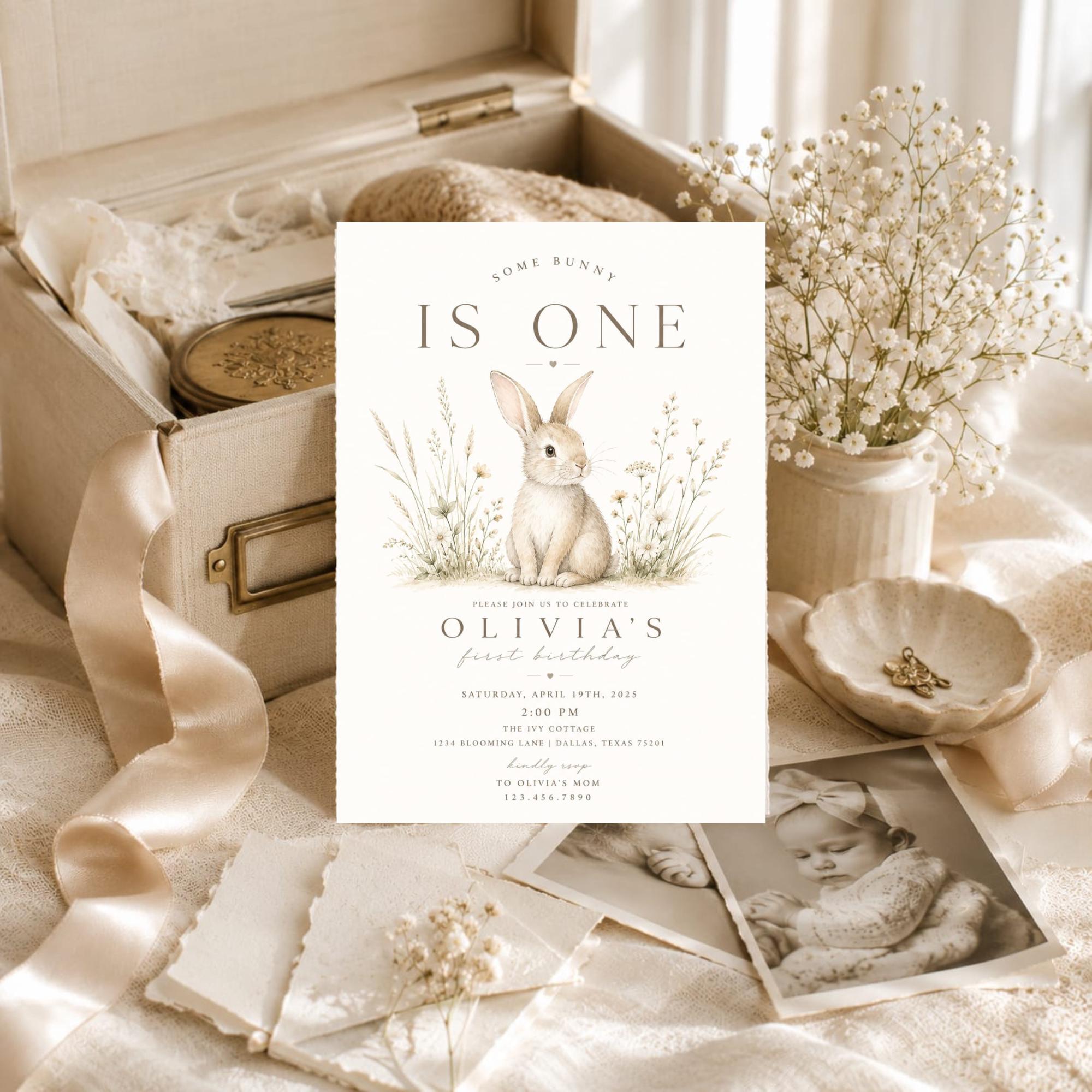 Some Bunny Is One First Birthday Invitation preview 4