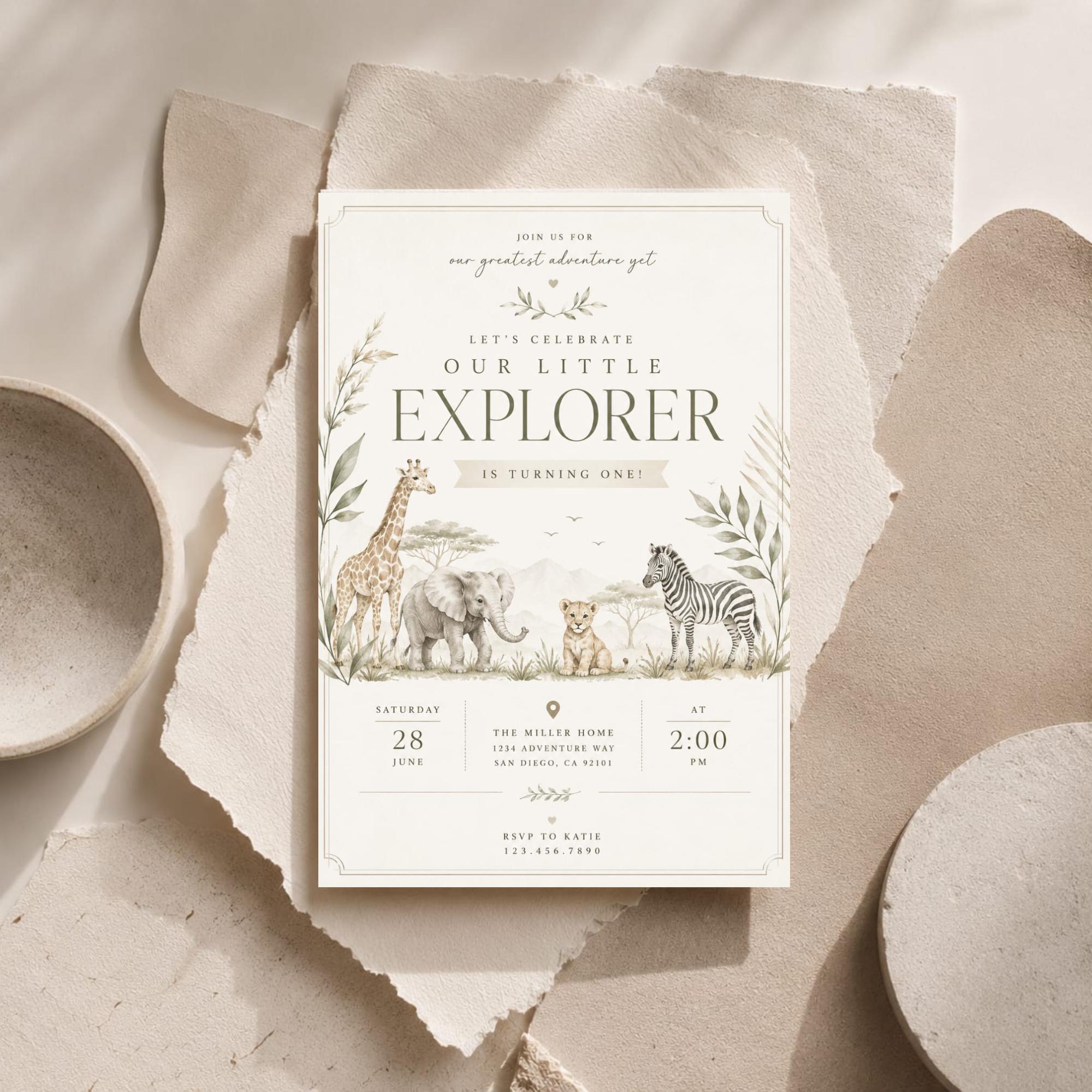 Safari First Birthday Invitation preview 1