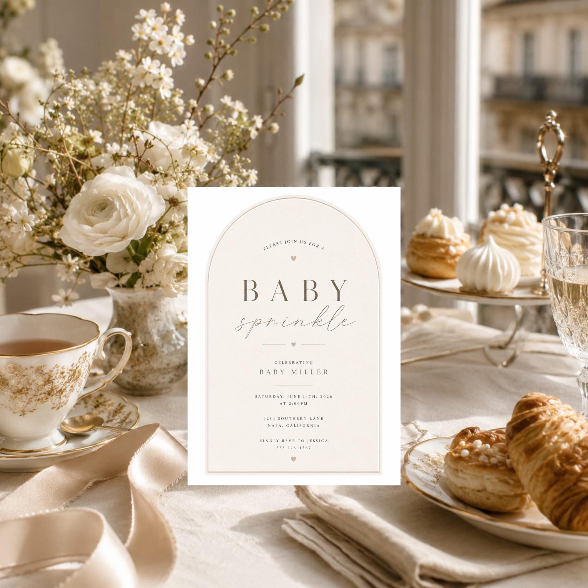 Boho Minimal Arch Baby Sprinkle Invitation preview 1