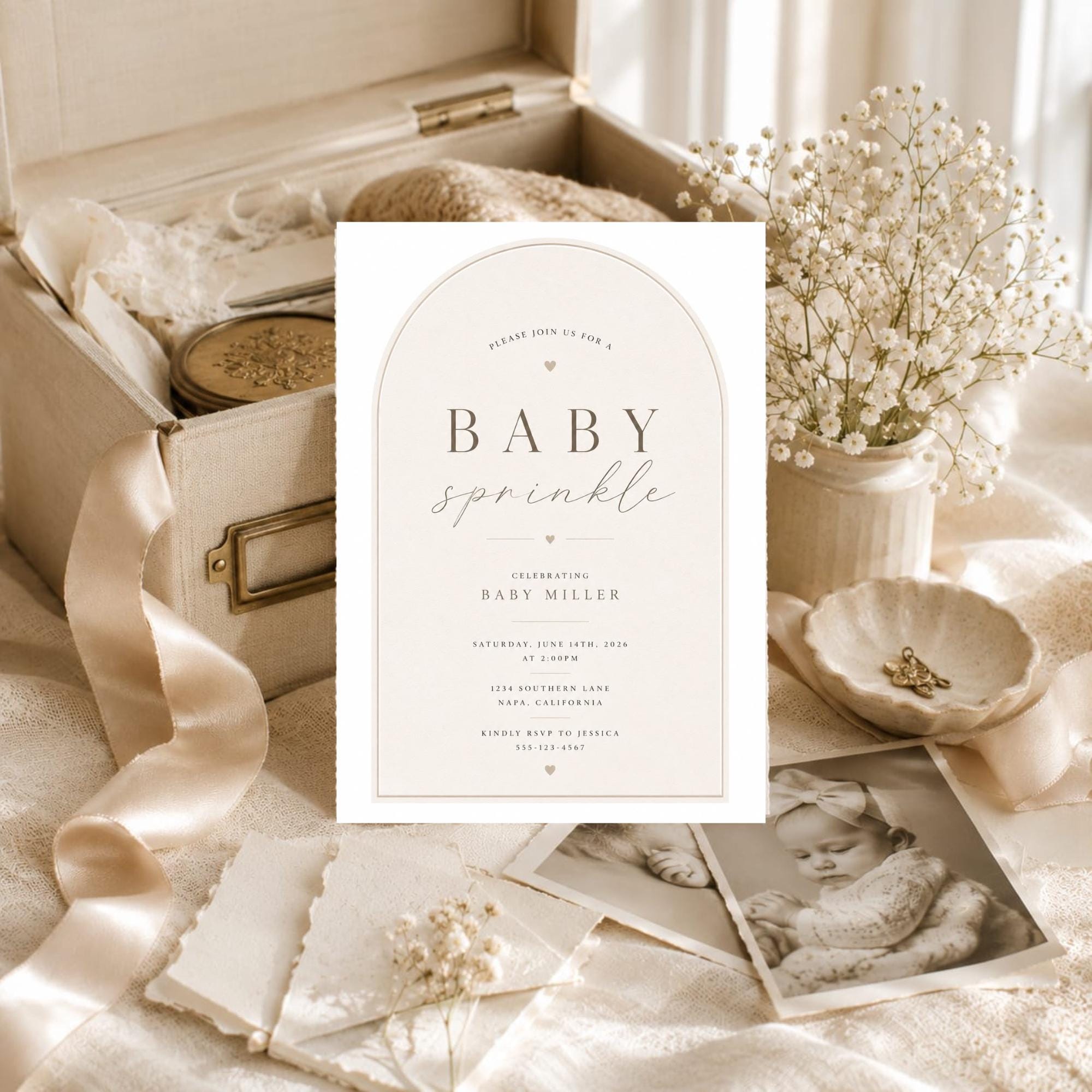 Boho Minimal Arch Baby Sprinkle Invitation preview 3