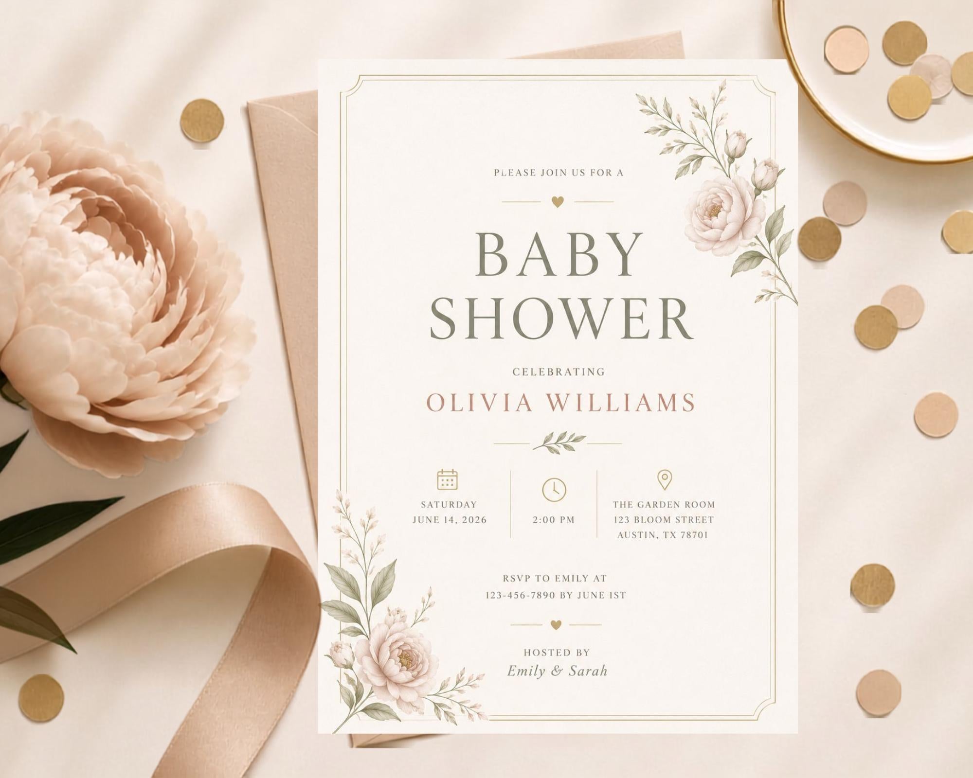 Floral Baby Shower Invitation Template preview 2