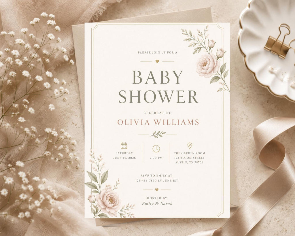 Floral Baby Shower Invitation Template preview 6
