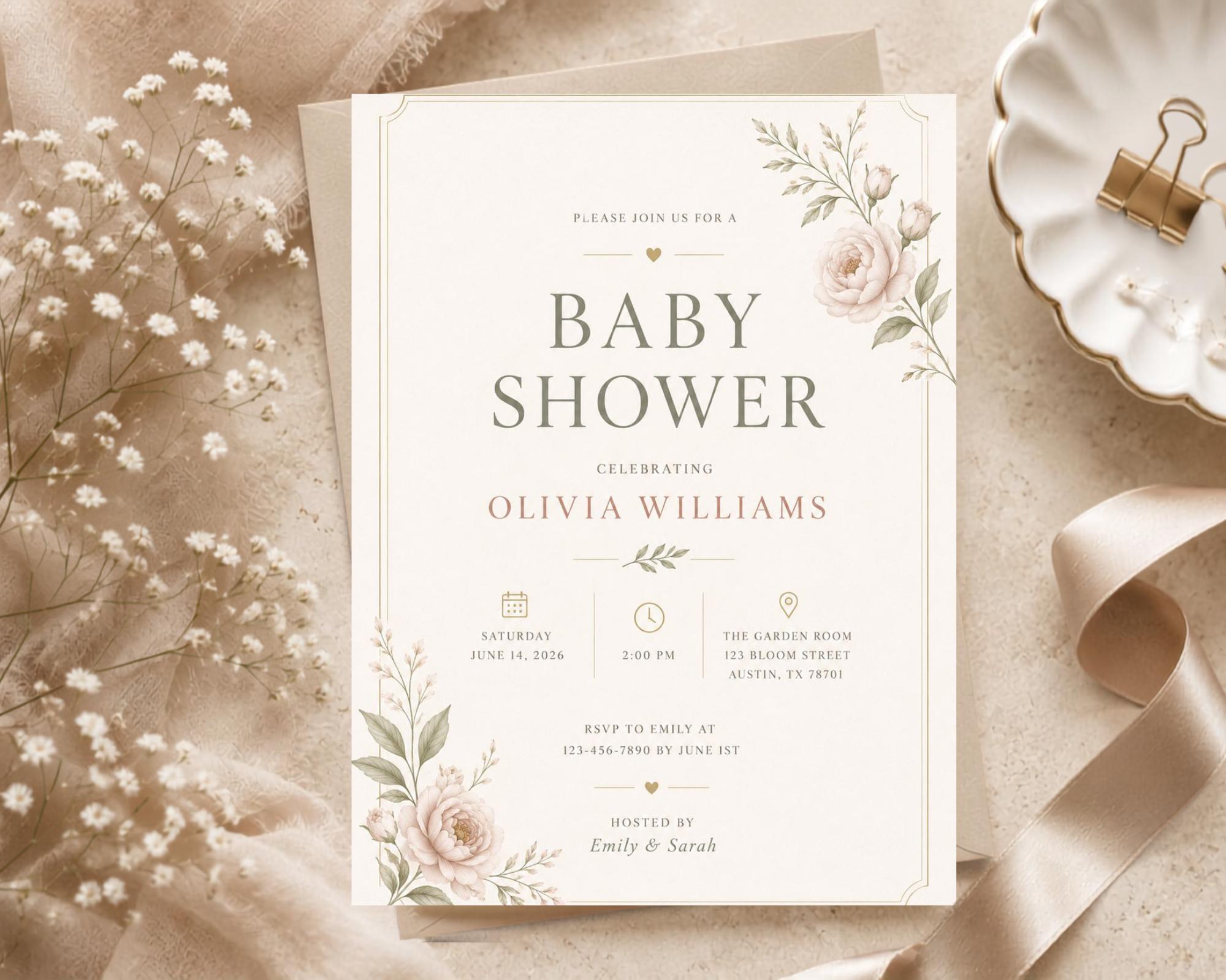 Floral Baby Shower Invitation Template preview 6