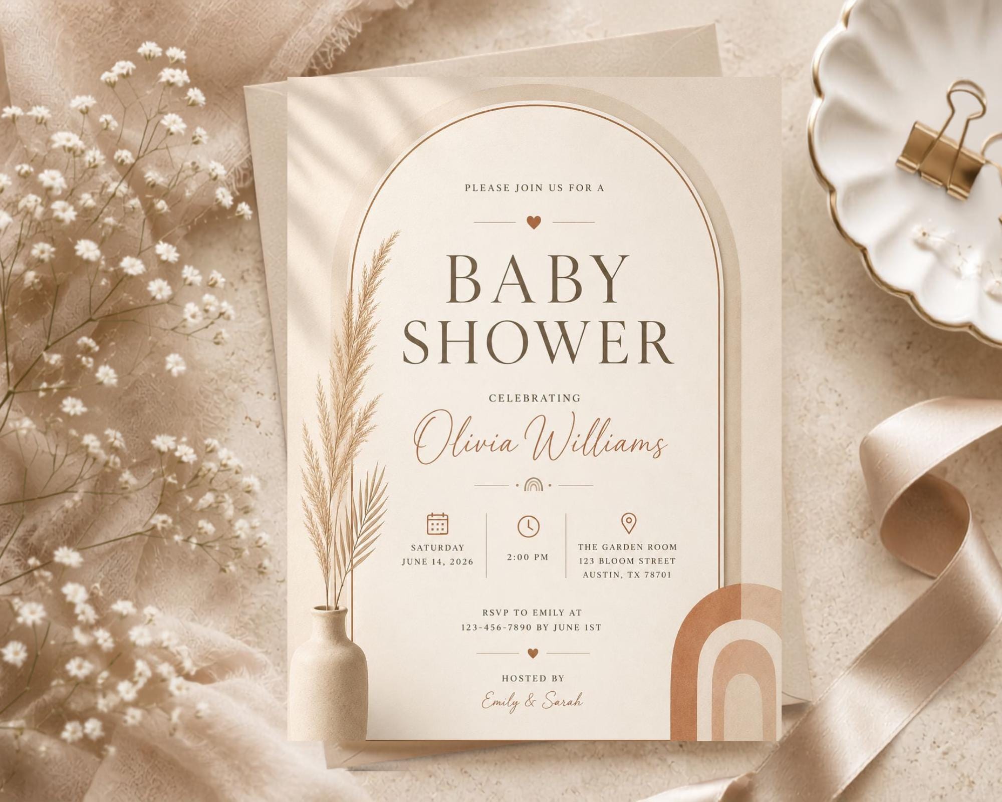 Boho Baby Shower Invitation Template preview 6