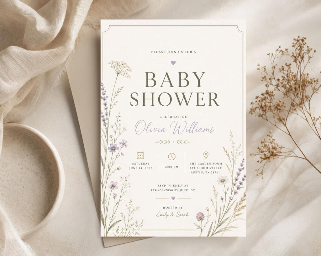 Wildflower Baby Shower Invitation Template preview 1