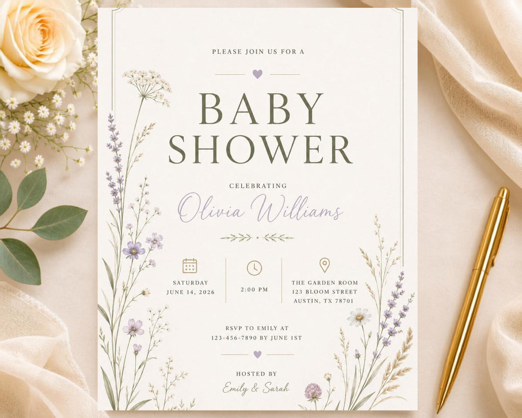 Wildflower Baby Shower Invitation Template preview 3