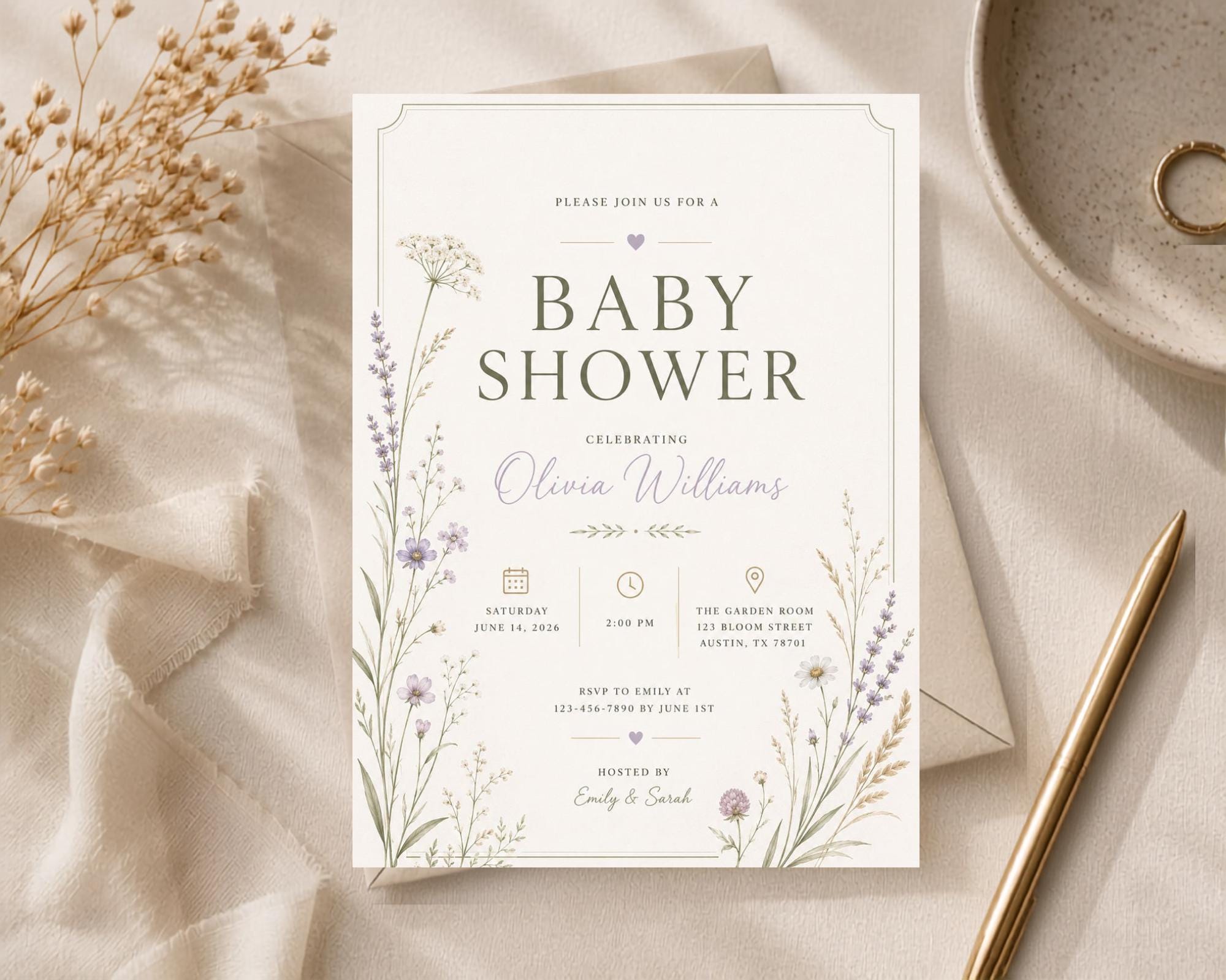 Wildflower Baby Shower Invitation Template preview 8