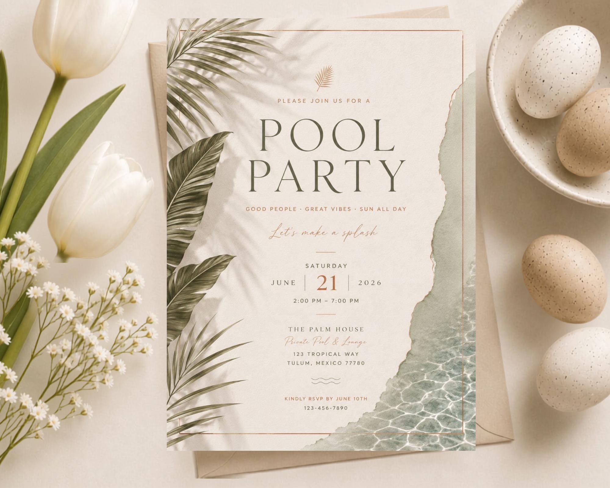 Tropical Pool Party Invitation Template preview 2