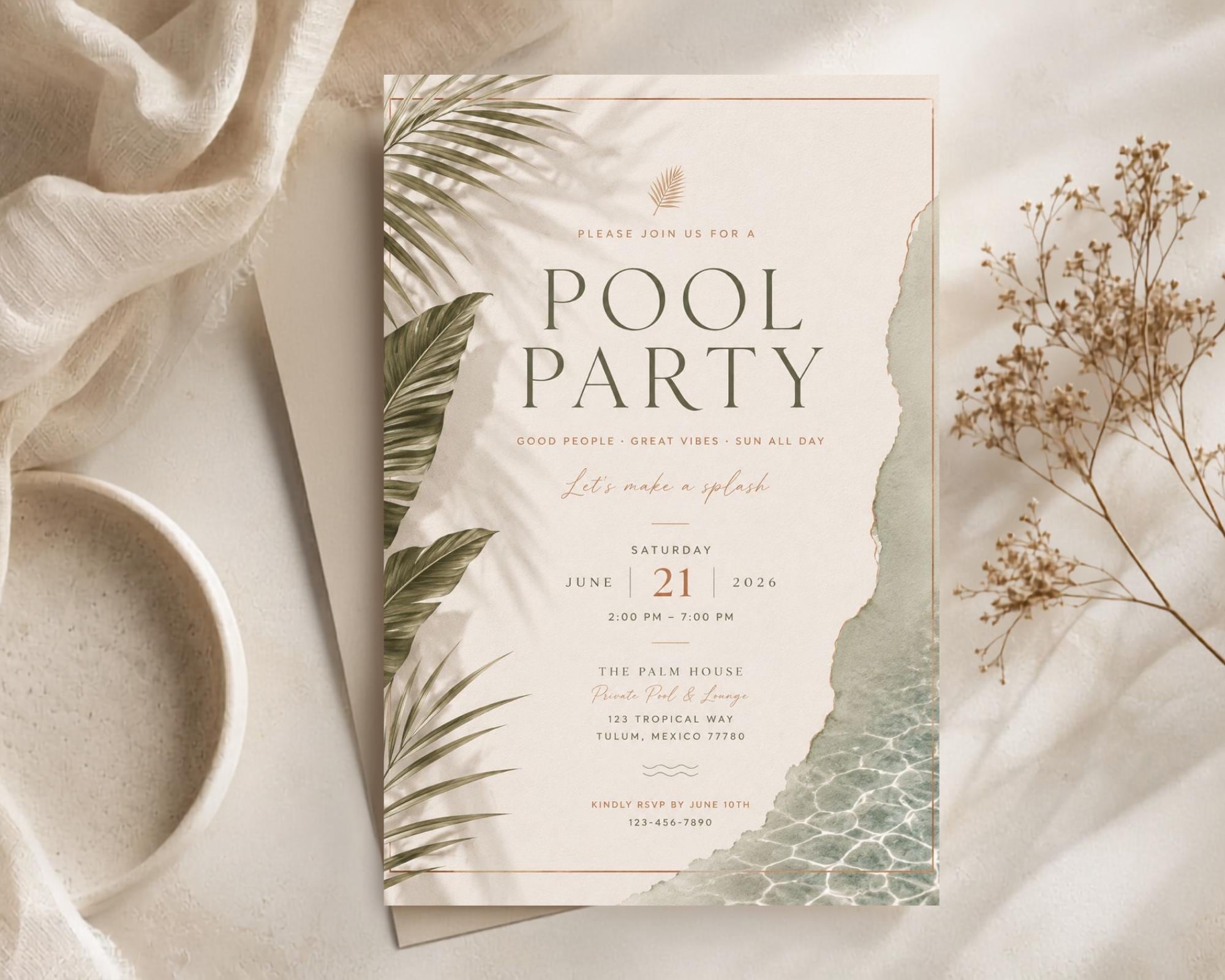 Tropical Pool Party Invitation Template preview 1