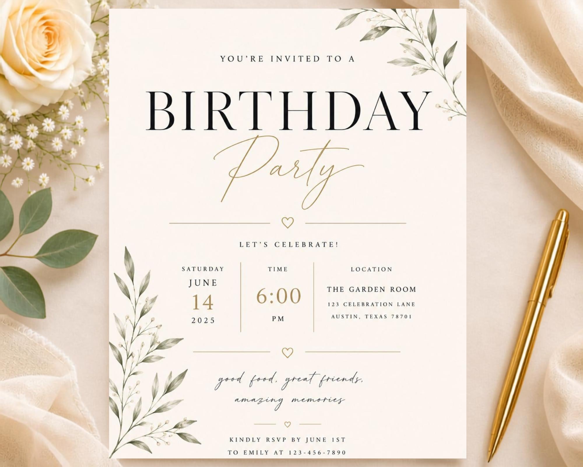 Botanical Birthday Invitation Template preview 2