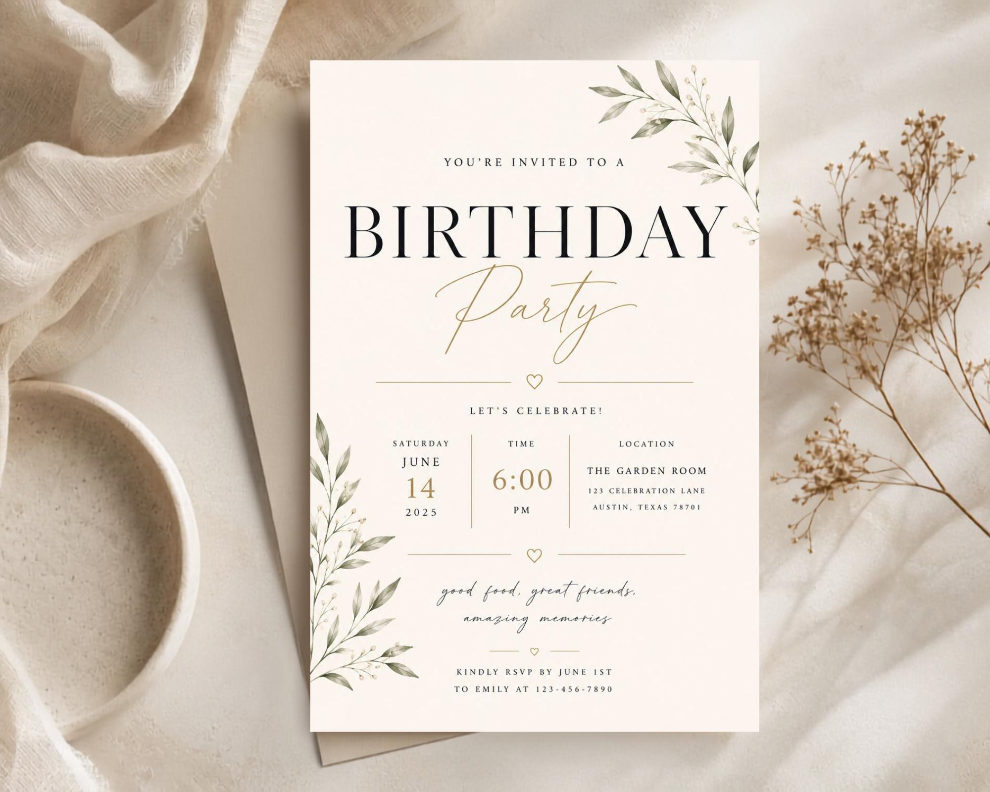 Botanical Birthday Invitation Template preview 3