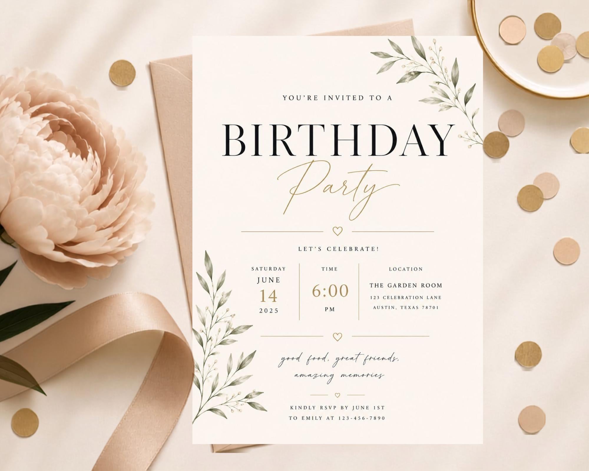 Botanical Birthday Invitation Template preview 7