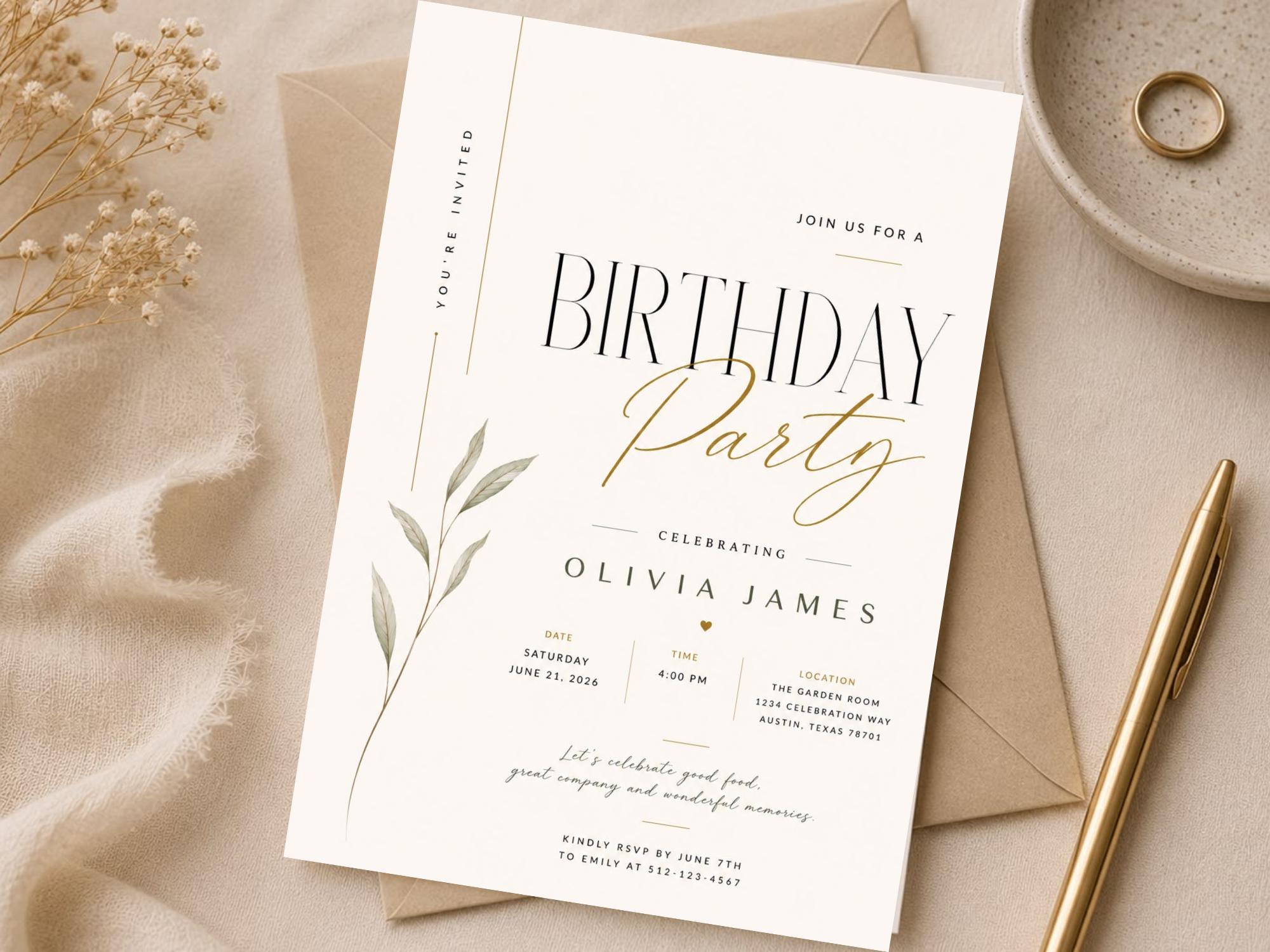 Botanical Birthday Invitation Template preview 3