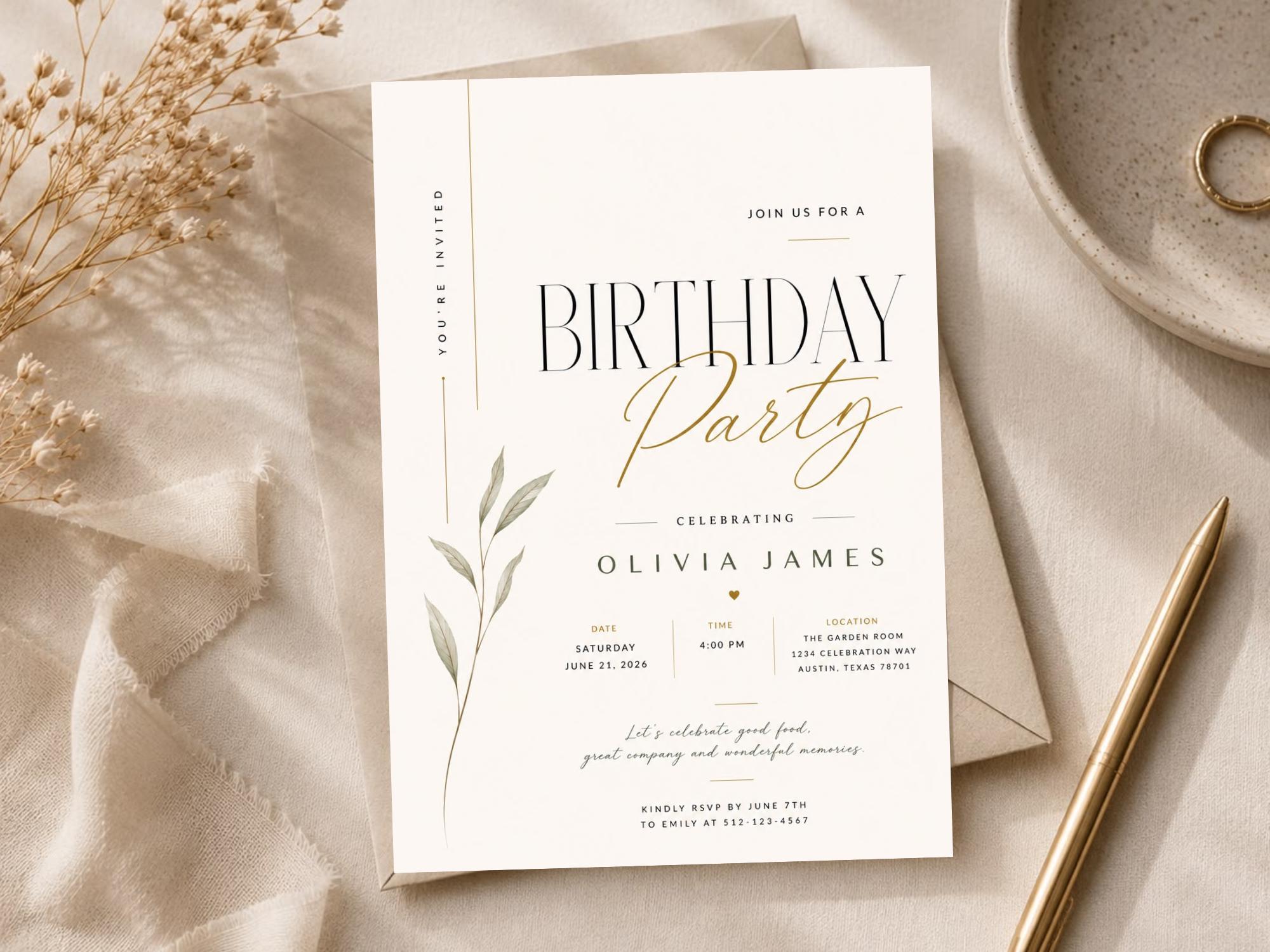 Botanical Birthday Invitation Template preview 2
