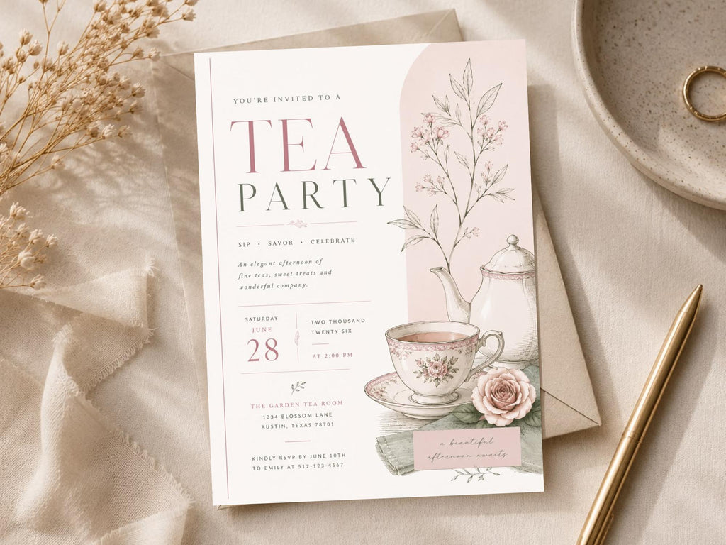 Sage Tea Party Invitation Template preview 4