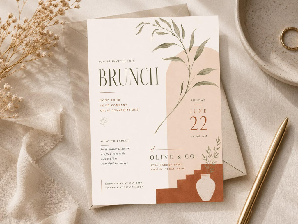 Dusty Rose Brunch Invitation Template preview 1