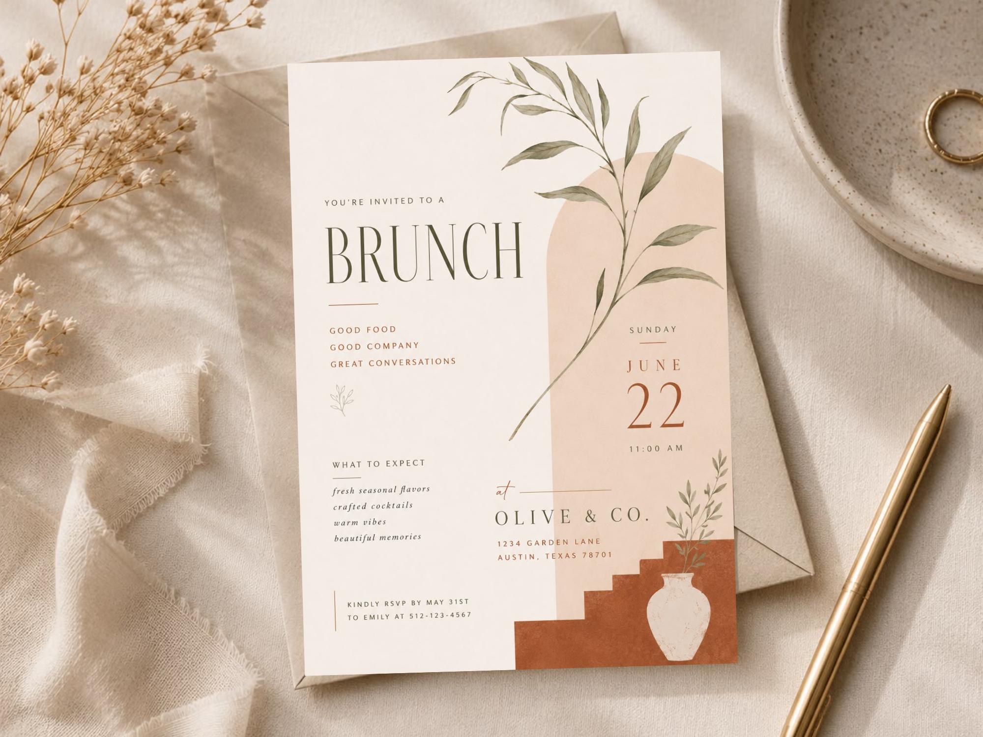 Dusty Rose Brunch Invitation Template preview 1