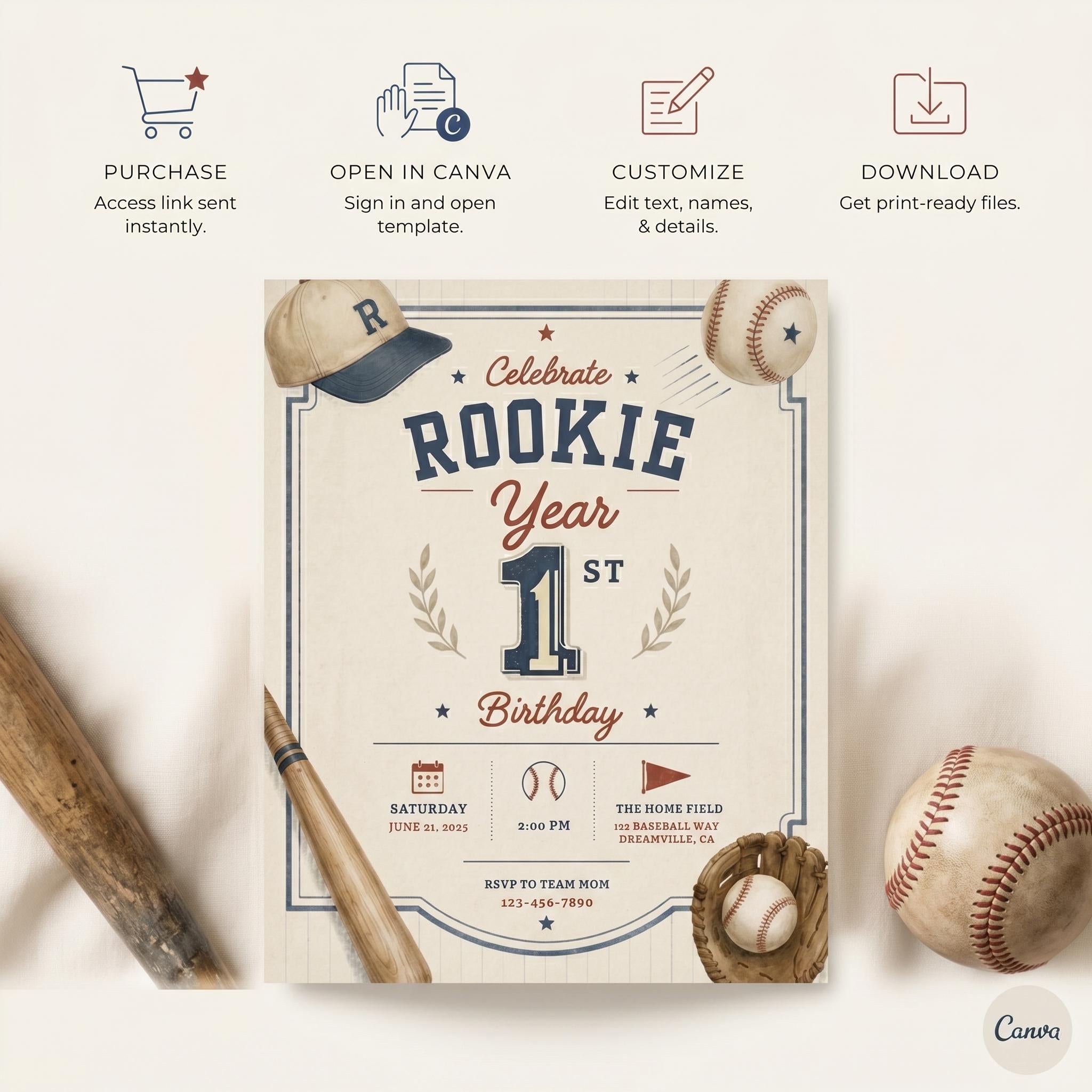 Rookie Of The Year Birthday Invitation Boy – printable template preview 3
