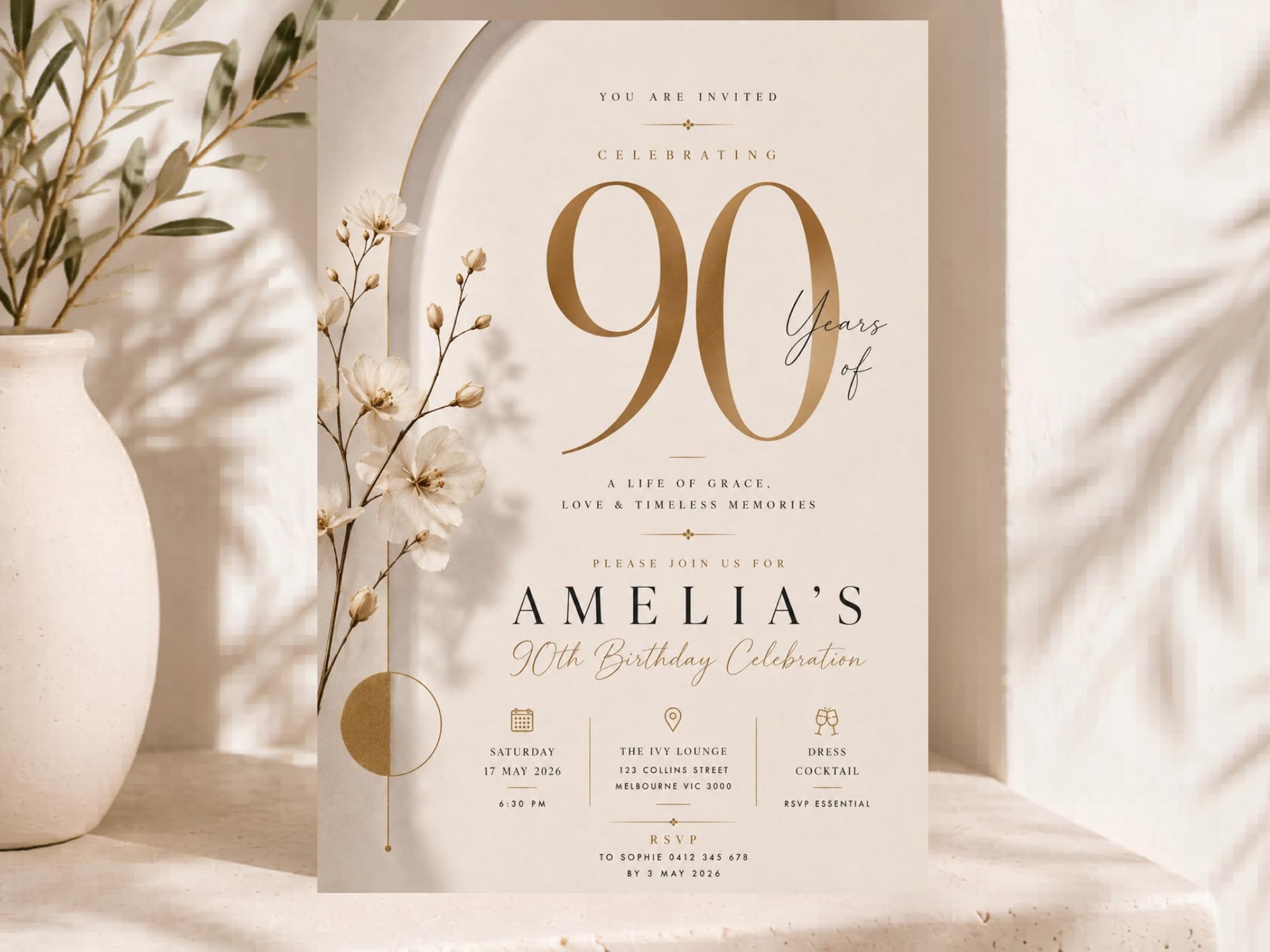 90th Birthday Invitation Template preview 2