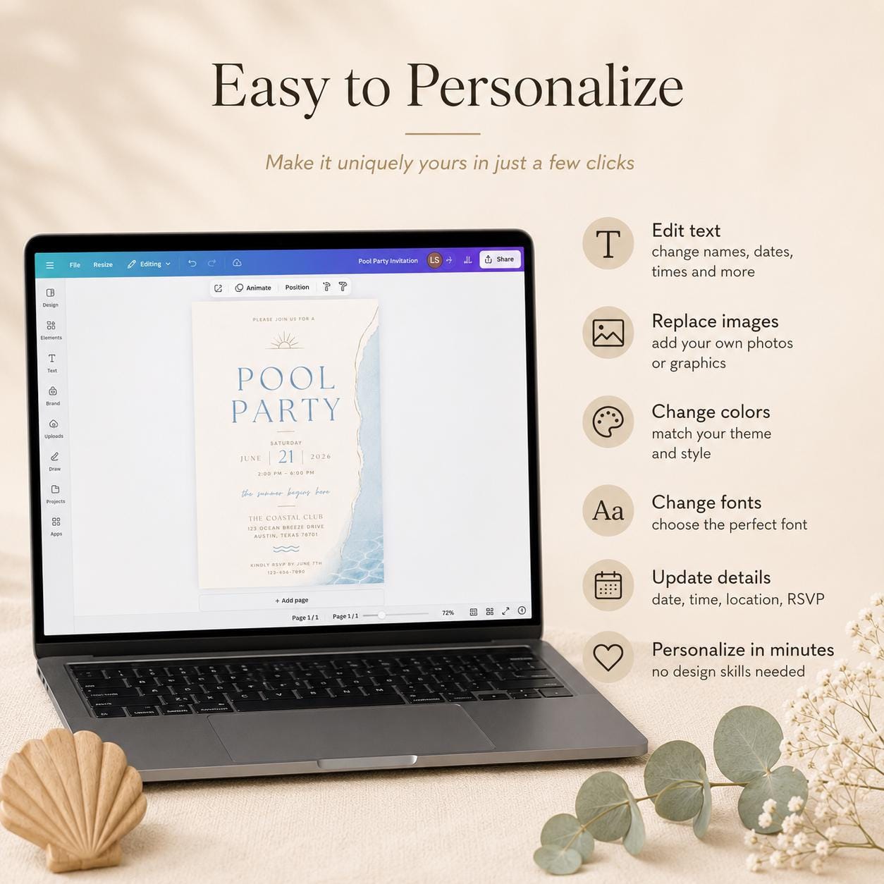 Pool Party Invitation Template preview 5