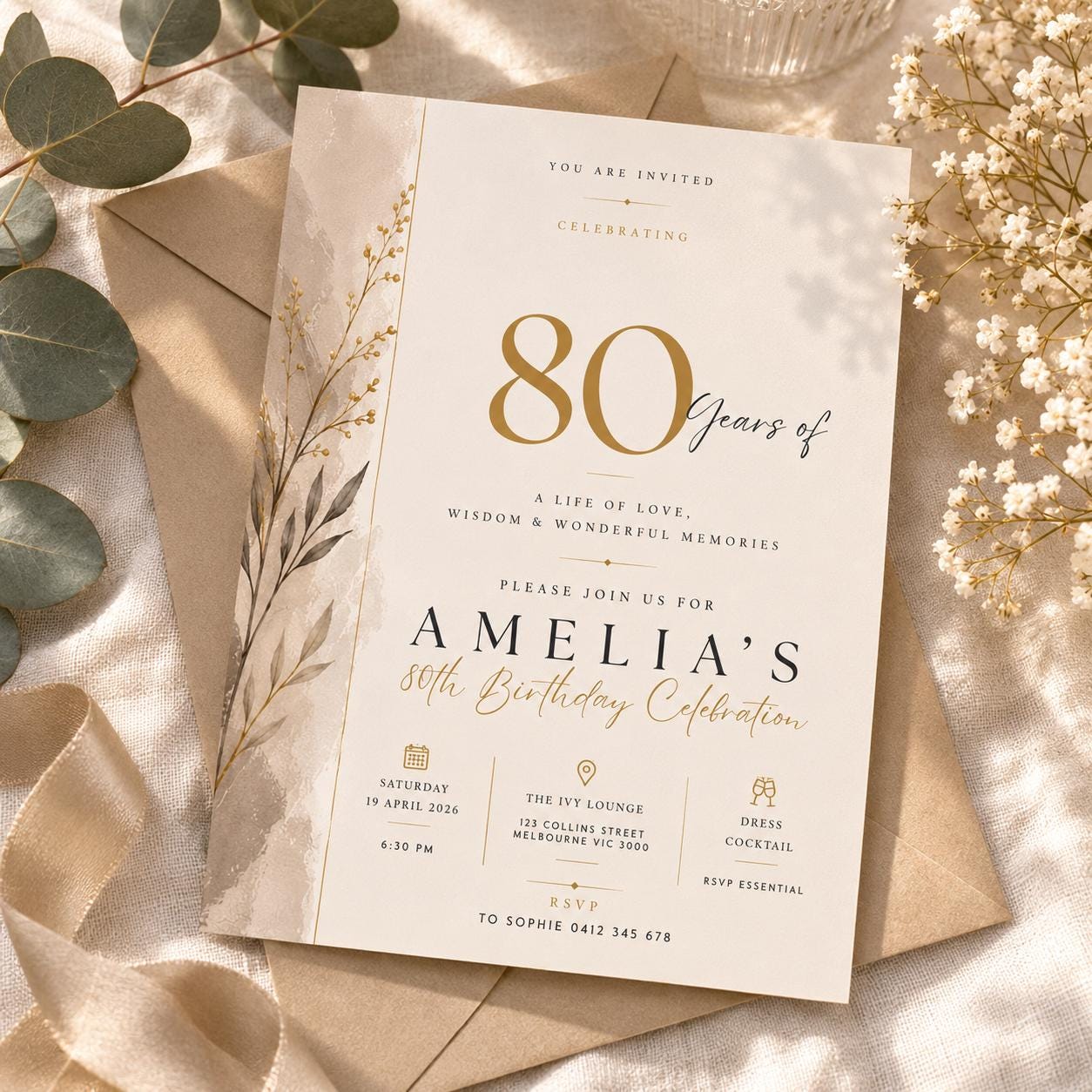 80th Birthday Invitation Template preview 1