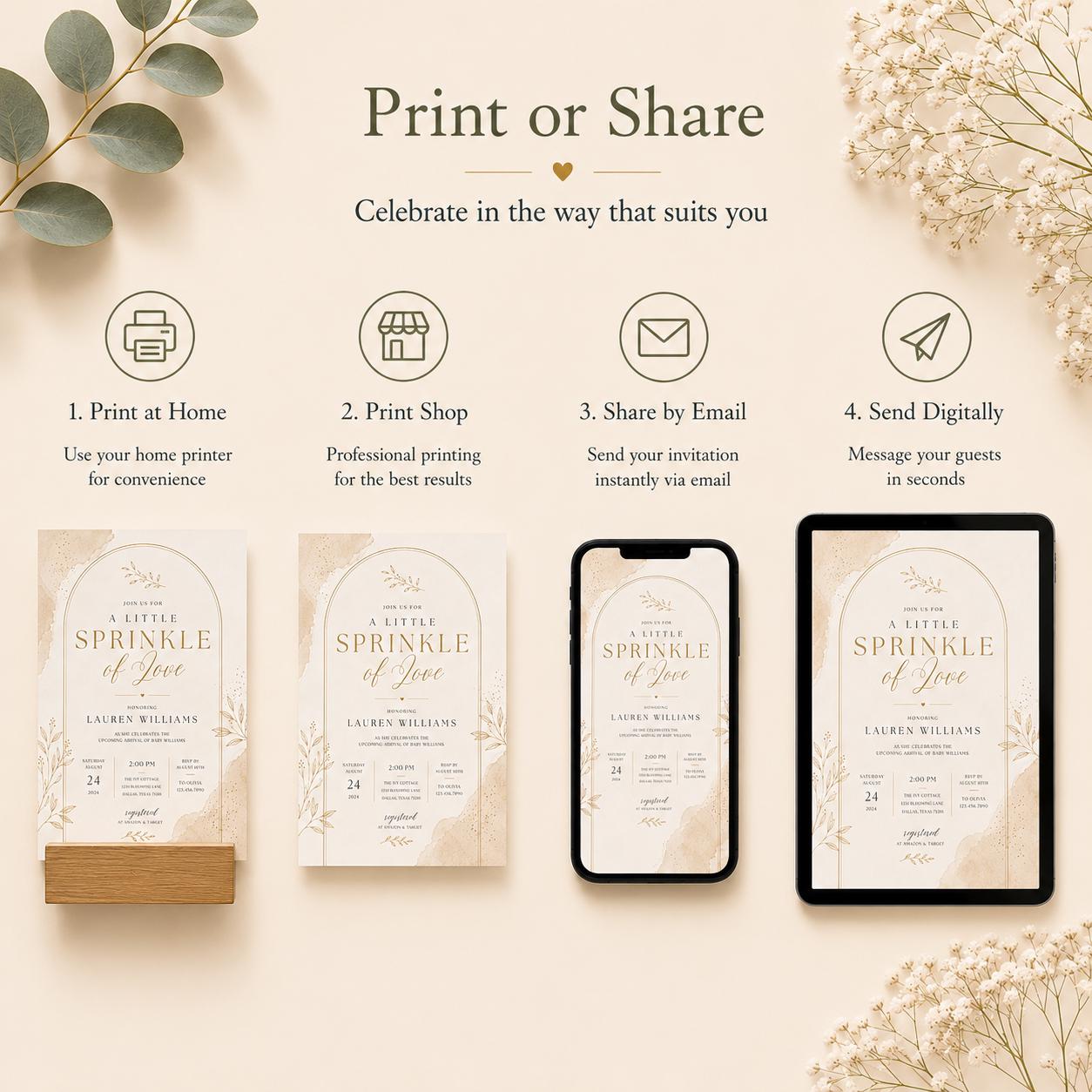 Elegant Neutral Baby Sprinkle Invitation Template preview 5