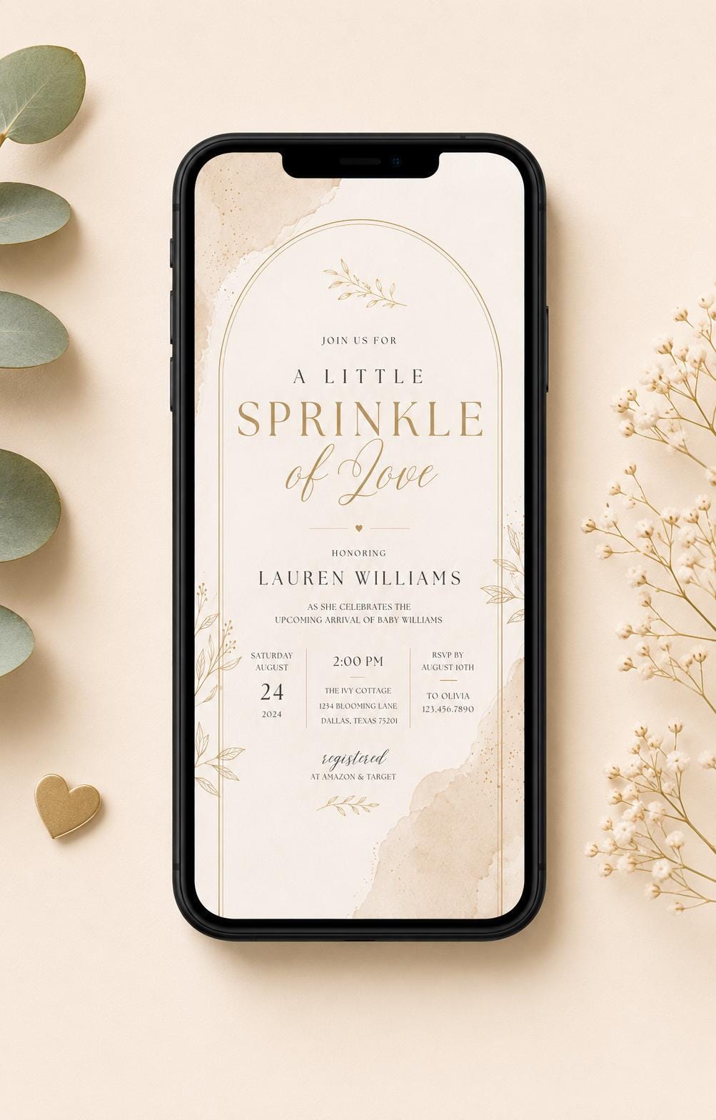 Elegant Neutral Baby Sprinkle Invitation Template preview 2