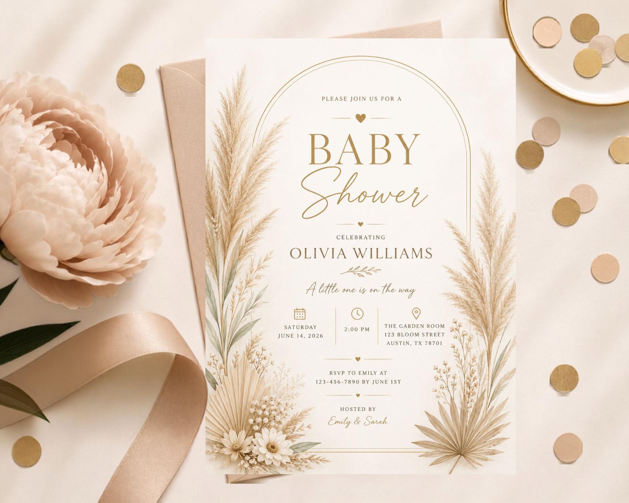 Pampas Baby Shower Invitation Template preview 3