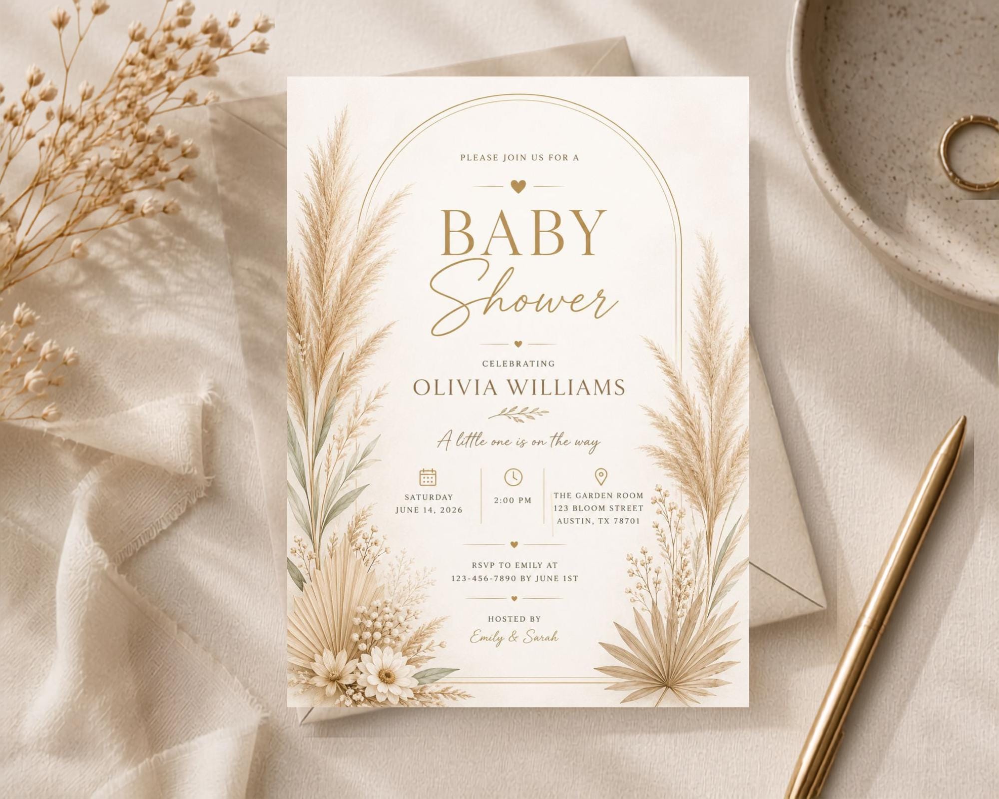 Pampas Baby Shower Invitation Template preview 2