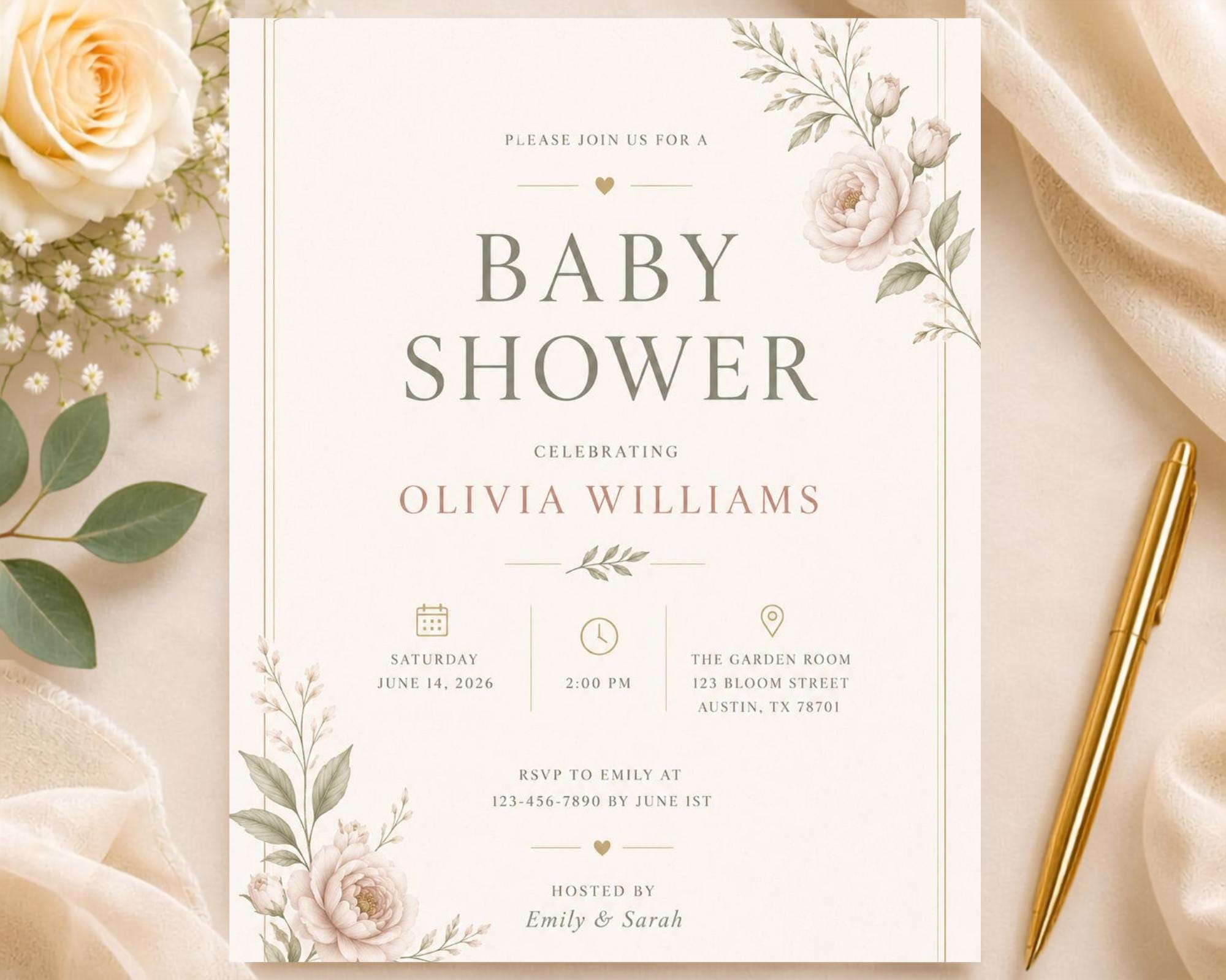 Floral Baby Shower Invitation Template preview 3