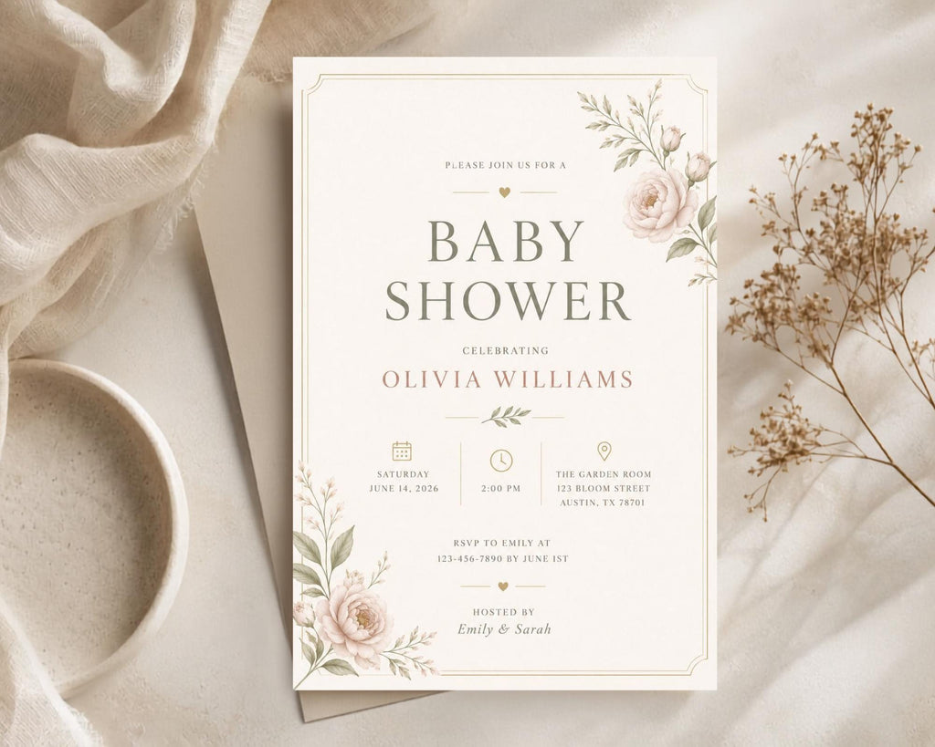 Floral Baby Shower Invitation Template preview 1