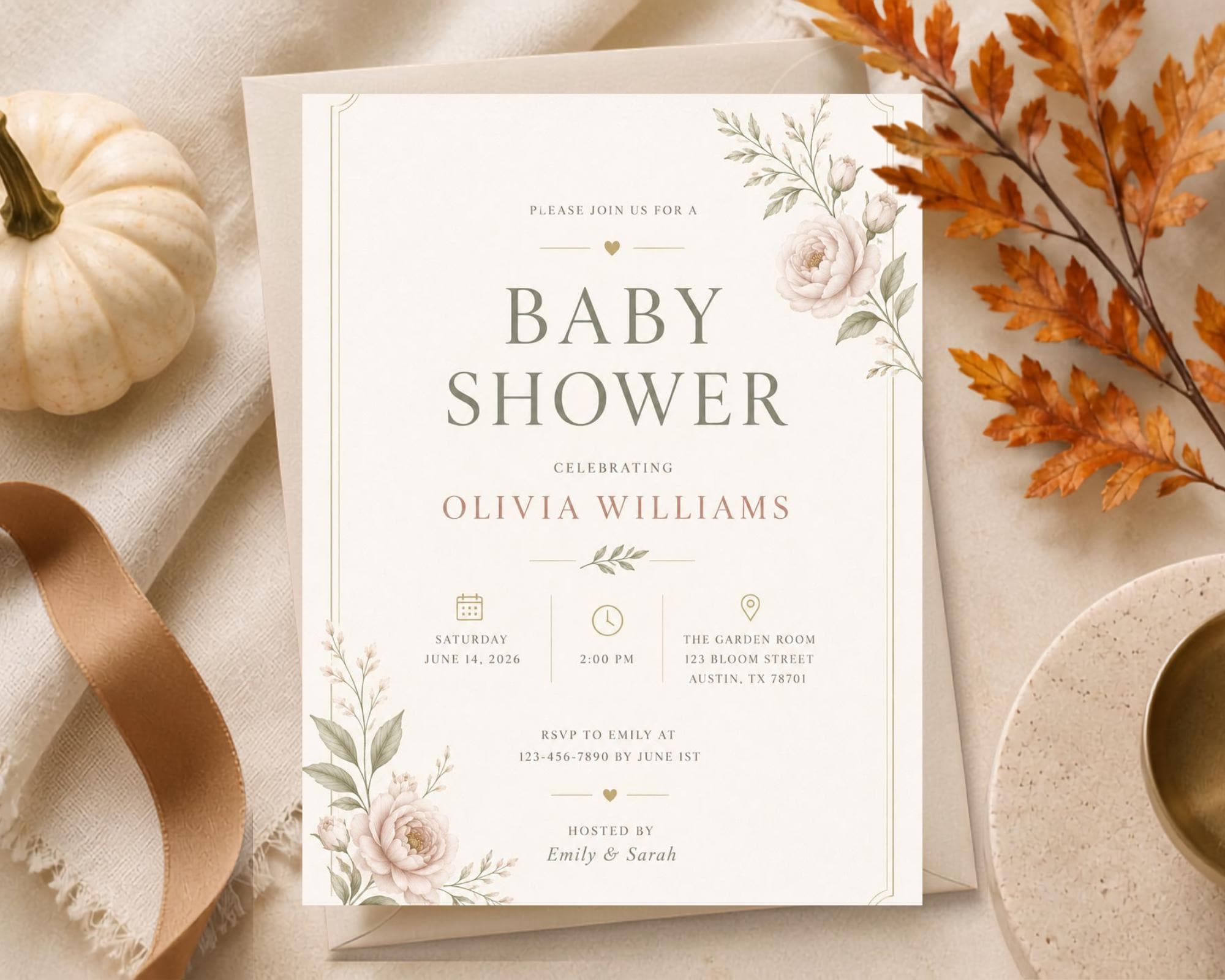 Floral Baby Shower Invitation Template preview 7