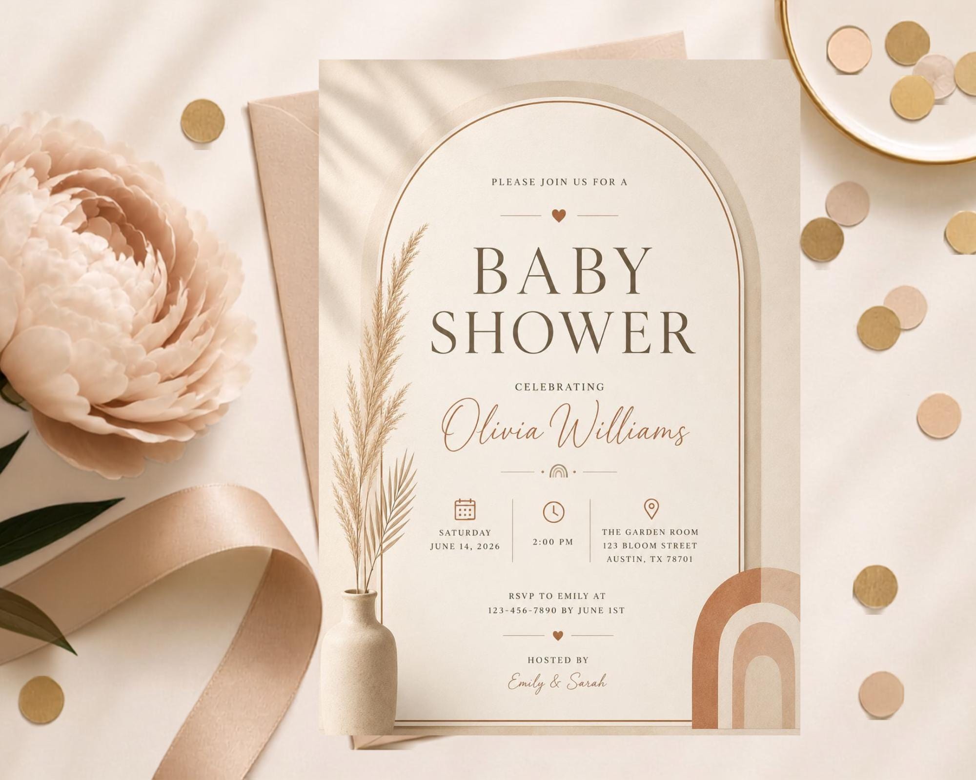 Boho Baby Shower Invitation Template preview 2