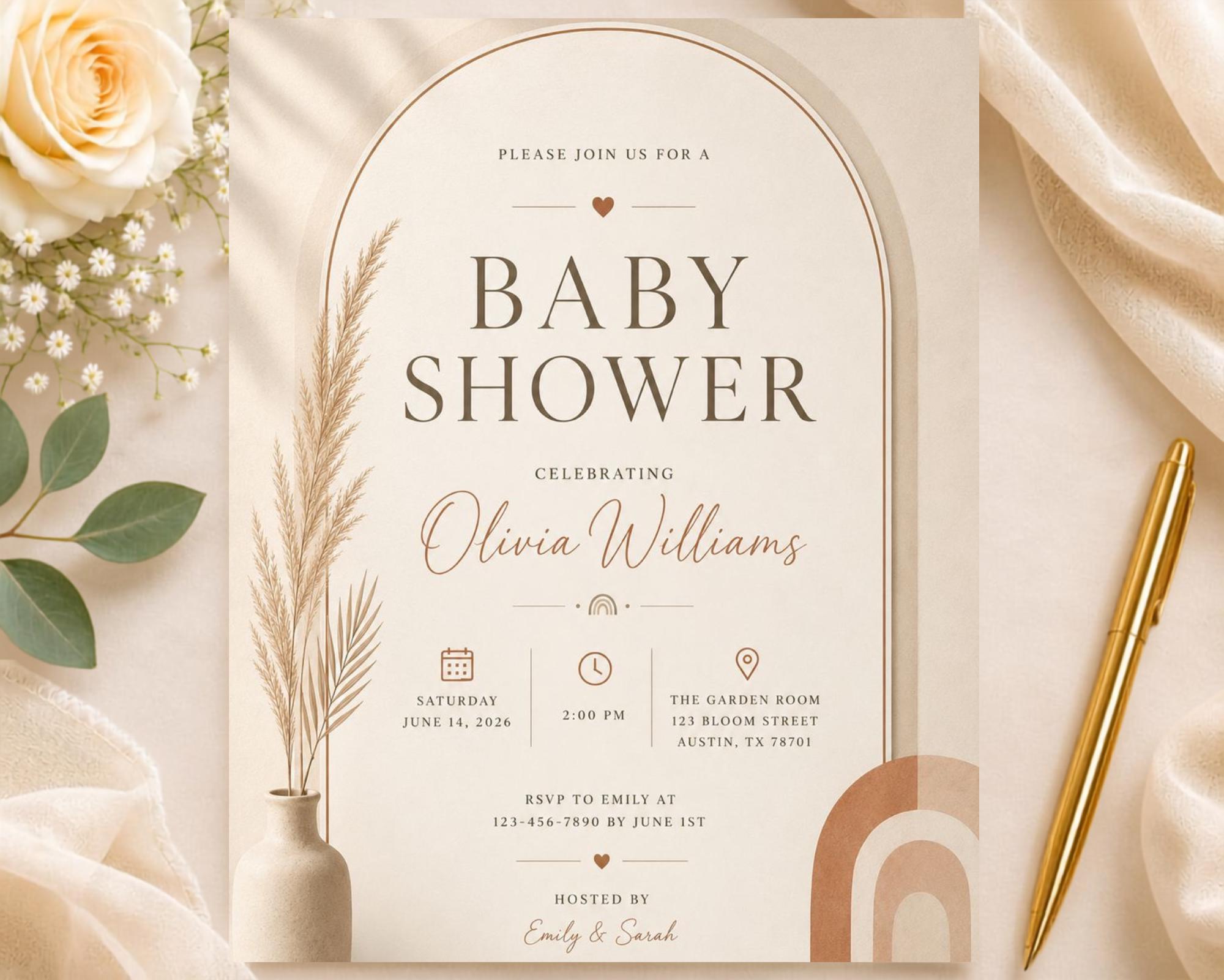 Boho Baby Shower Invitation Template preview 4
